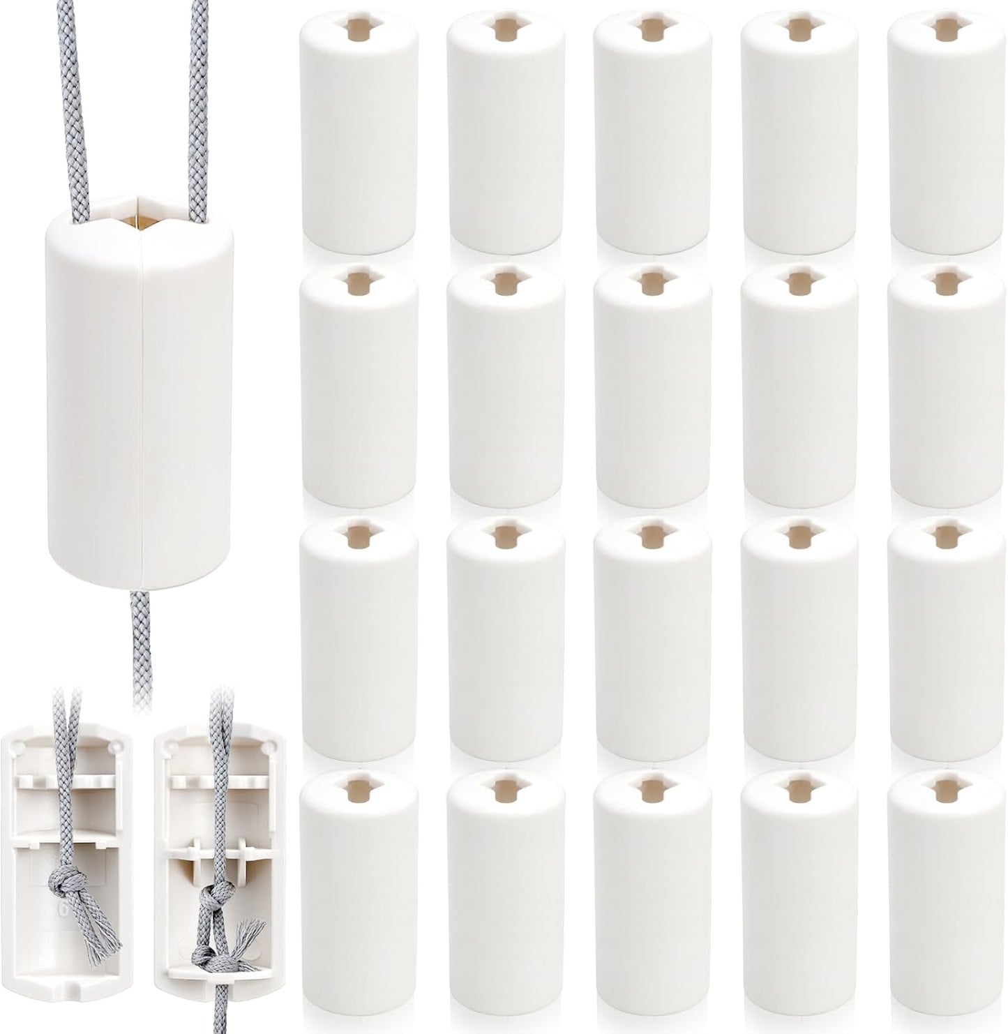 20 Packs Pull Cord Knobs for Window Blind, Safety Breakaway Condensers, White Cylinder Blind Tassels Pendant, Decorative Drops End Home Office Roman Shades Accessories 
