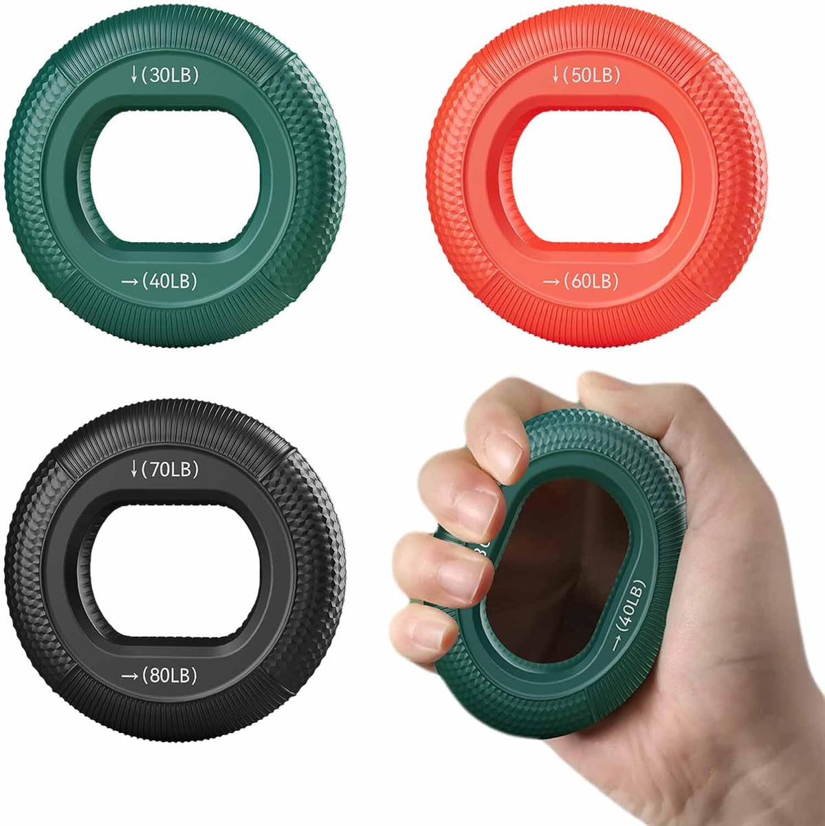 Grip Strength Trainer (30-80lbs) - 6 Resistance Levels, 3PCS Silicone Hand Strengthener Rings for Rock Climbing, Athletes, Finger Workout & Stress Relief Double Force Design 3 colors 