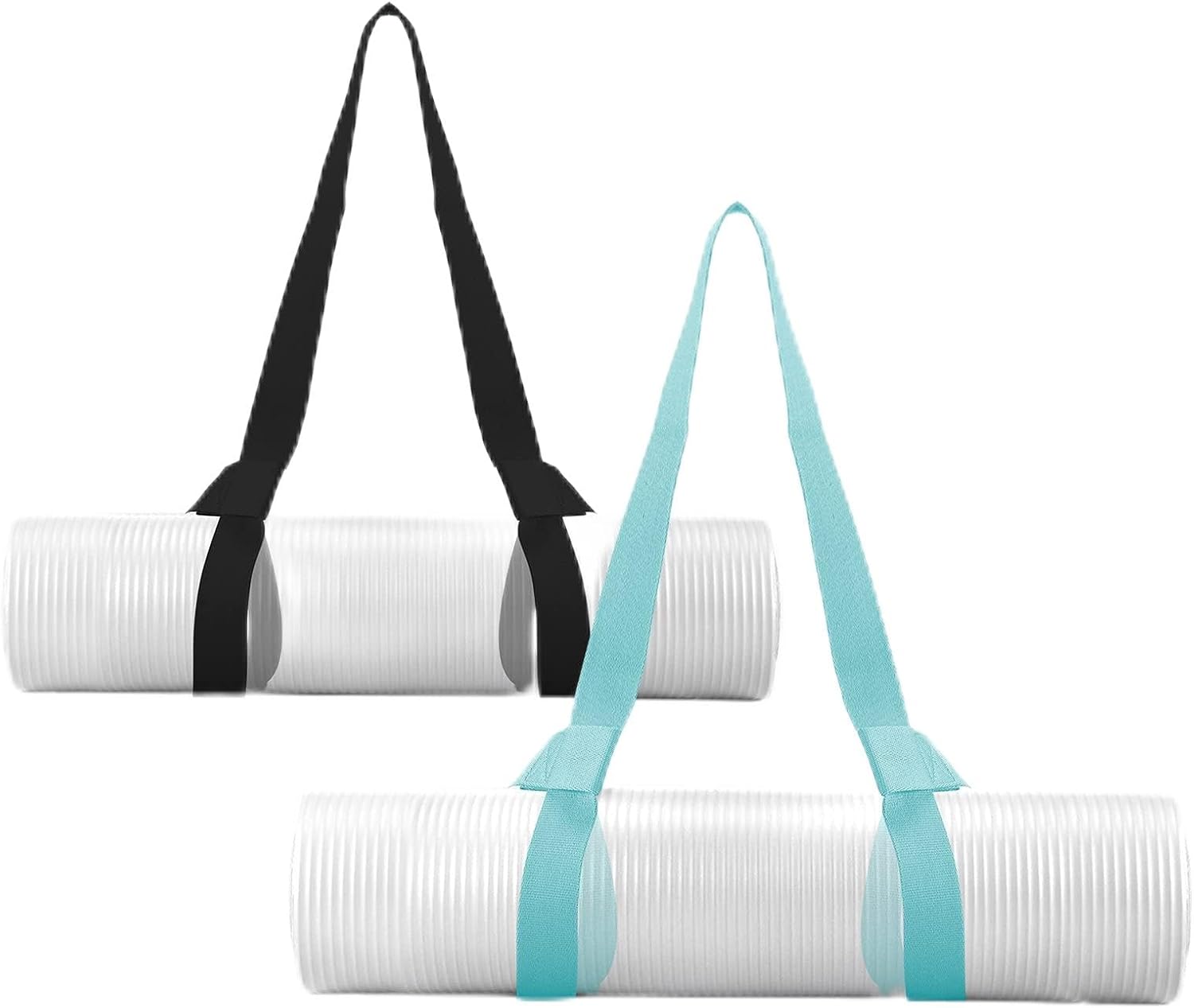 2 Packs Yoga Mat Strap for Carrying, Carrier, Adjustable Sling Exercise Black + Turquoise 