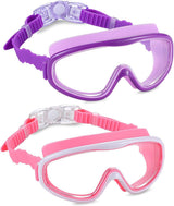 2 Pack Kids Swim Goggles, Swimming Glasses for Children from 3 to 15 Years Old Purple/Pink 