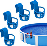 Poolside Cup Holder for Above Ground Pools, Pool Drink Holders Party ONLY FITS 2 Inch or Less Round Top Bar (Blue - 4 Pack) Blue Pack 