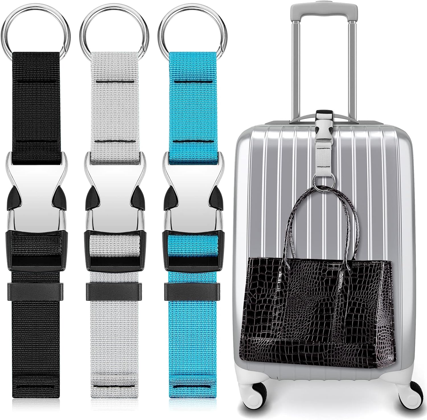3 Pcs Add a Bag Luggage Straps Gripper Heavy Duty Jacket Valises Strap for Travel Belt with Buckle Adjustable Baggage Black, Blue and Grey 
