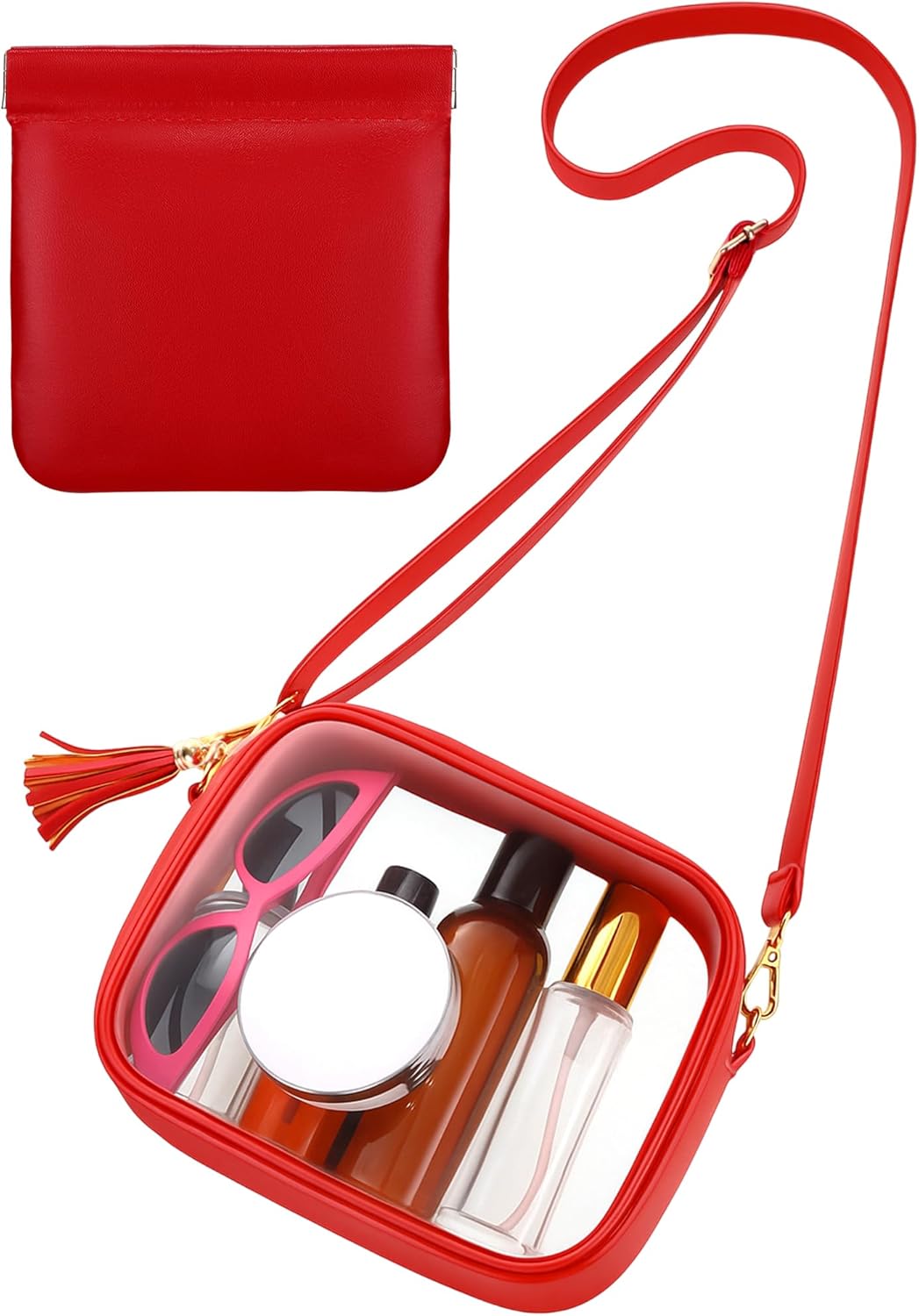 Clear Purse Stadium Approved Bag Small Crossbody with for Men Women Concerts Sports Events Red 
