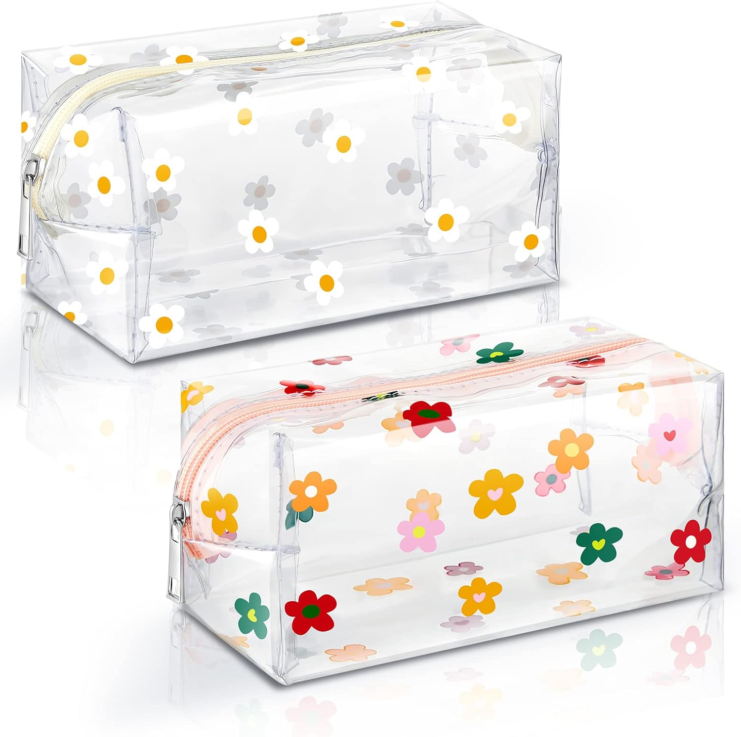 2 Pack Cute Flower Makeup Bags Daisy Zipper Pouches Floral Pencil Pouch Portable Toiletry for Women Travel Vacation Bathroom School Organizing(Daisy) 