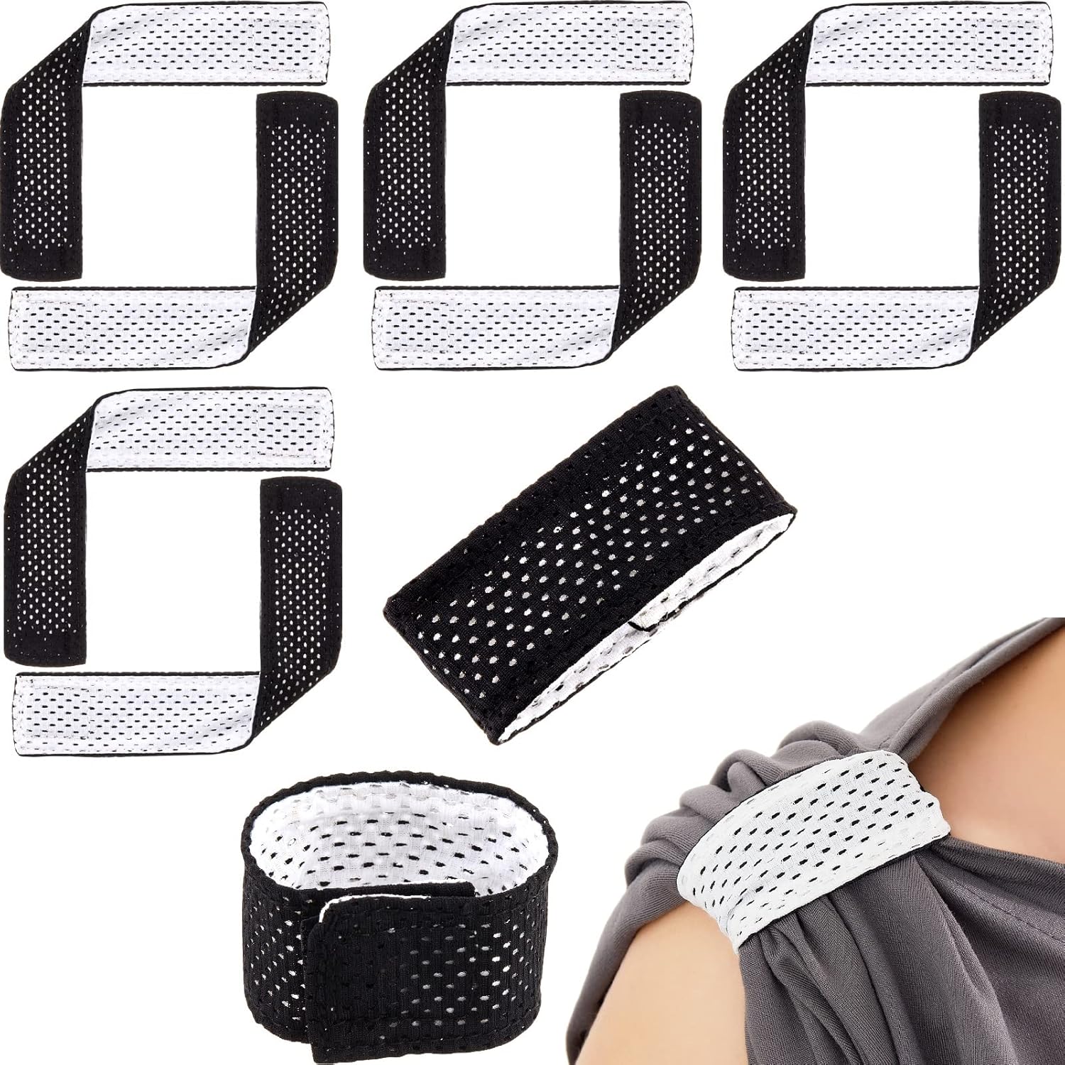 8 Count Softball Sleeve Holders Jersey Ties with Hook and Loop Fasteners Straps for Shirts Scrunchies T-Shirts Soccer Baseball Sports Activities(Black, White) Black, White 