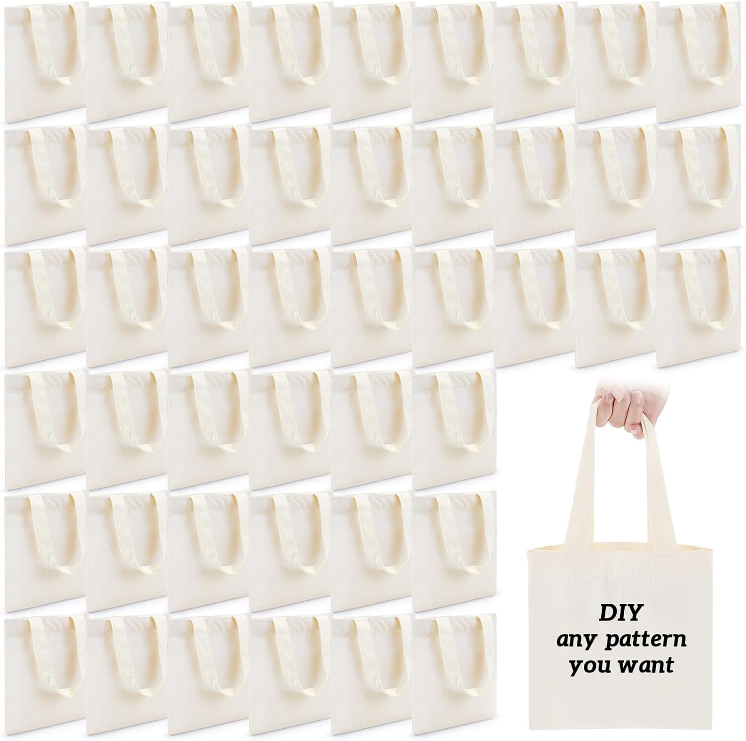 24 Pcs Mini Tote Bag Sublimation Blank Canvas Bags Reusable for Grocery Shopping, DIY, Easter Party Favor Gift (8.5 x 8 Inch,Natural Color) Natural Color 8.5 Inch