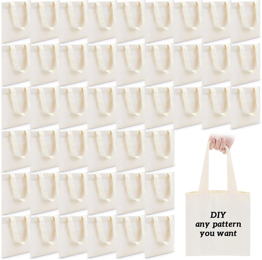 24 Pcs Mini Tote Bag Sublimation Blank Canvas Bags Reusable for Grocery Shopping, DIY, Easter Party Favor Gift (8.5 x 8 Inch,Natural Color) Natural Color 8.5 Inch