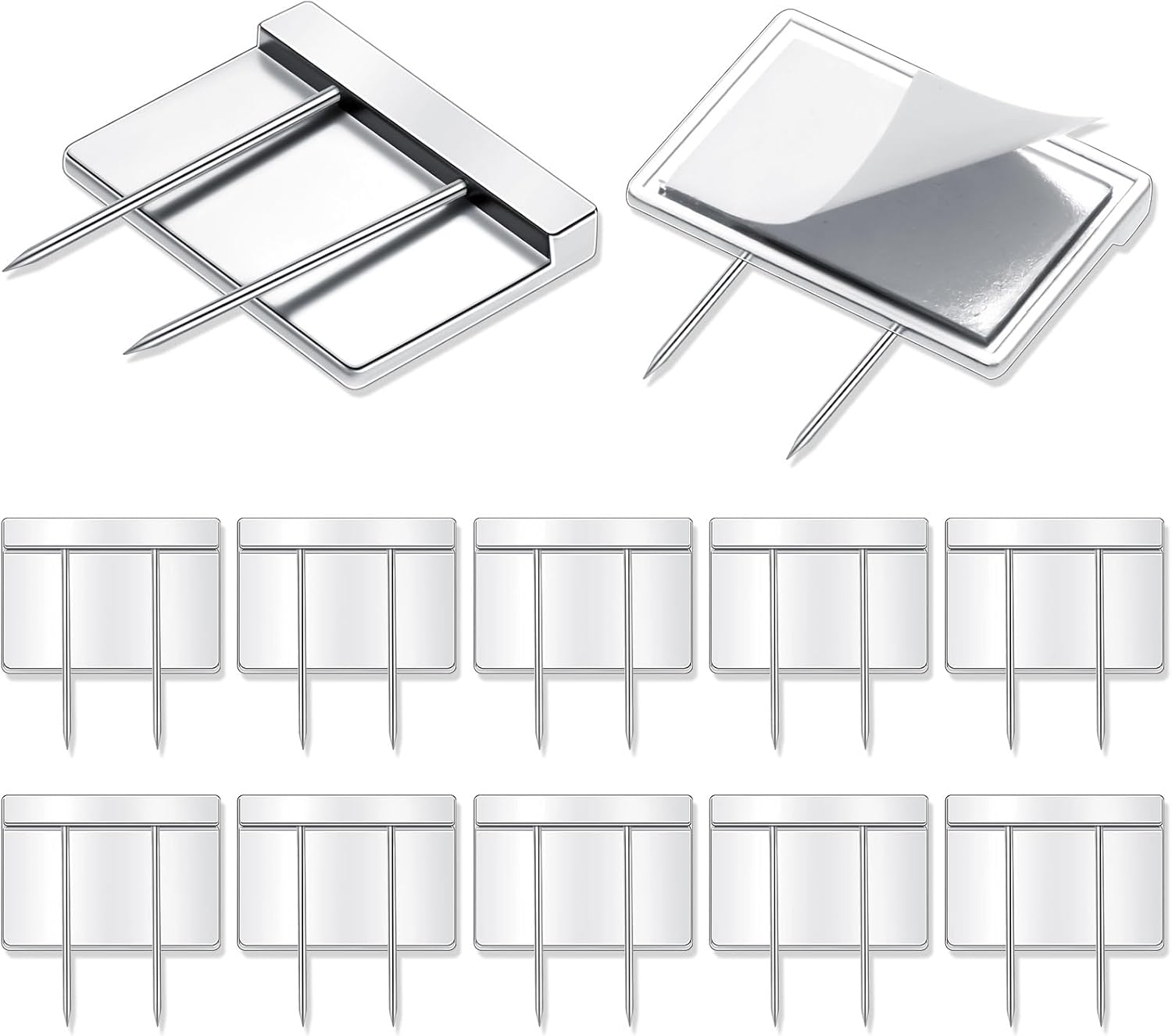 10 Pcs Silver Cubicle Pins Partition Long Push Fabric Clips Name Plate Holders for Office Furniture Corkboard Mounting 