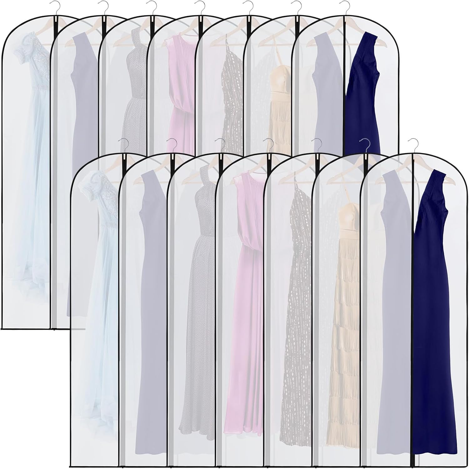 20 Pcs 24 x 72 Inch Garment Bags Bulk Hanging Clothes Storage Covers for Closet Organization Dustproof Transparent Dress Suit Bag Set Wedding Dresses Long Gowns Coats Seasonal Wardrobe White Black