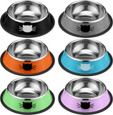 6 Pcs Cat Bowls for Food and Water Dishes Stainless Steel Pet 7 oz Anti Slip Metal Dish with Removable Rubber Base Thick Feeding Indoor Kitten Small Dog(Classic Color) Classic Color 