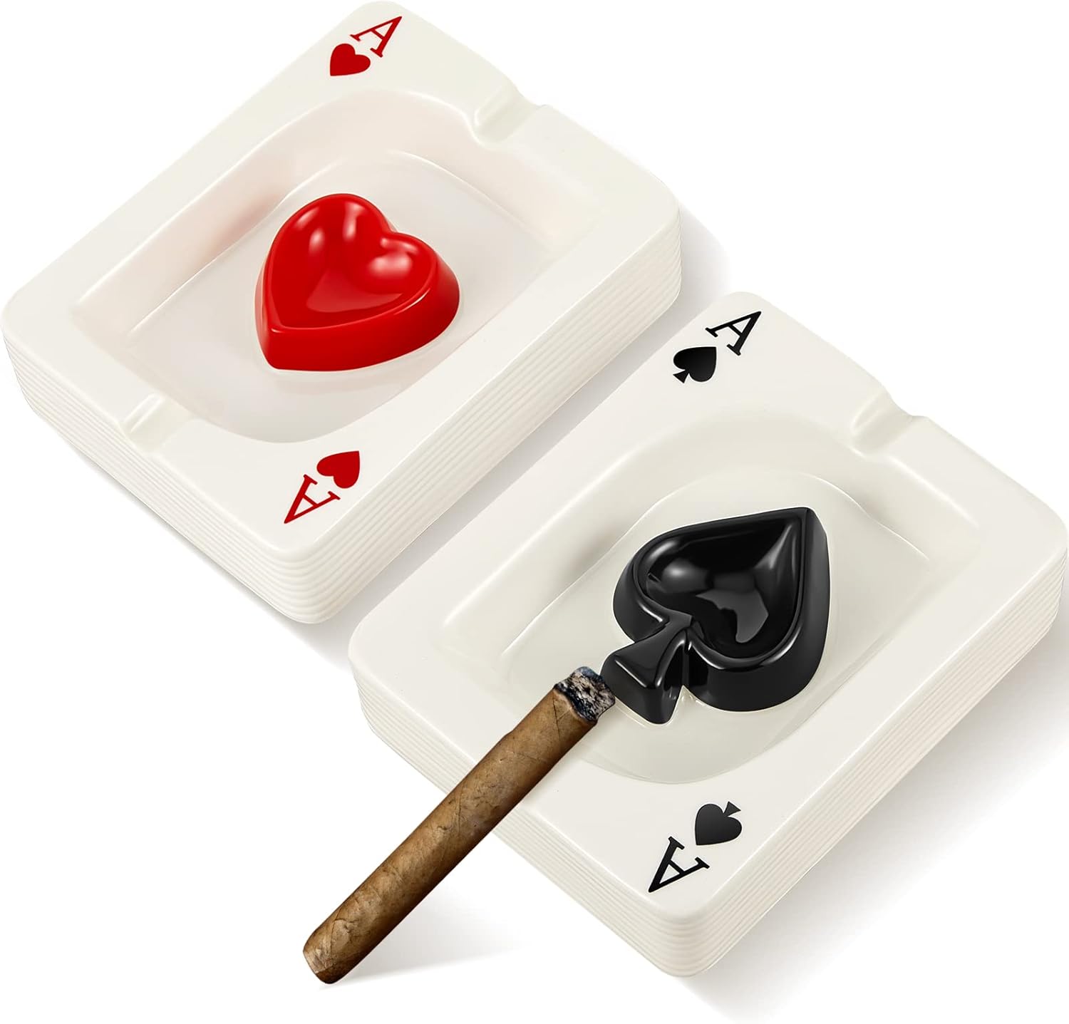2 Pcs Cool Ashtray Creative Poker Ceramic Cigarette for Stoners Accessories Home Office Stoner Room Decor Men Women Gift Supplies 