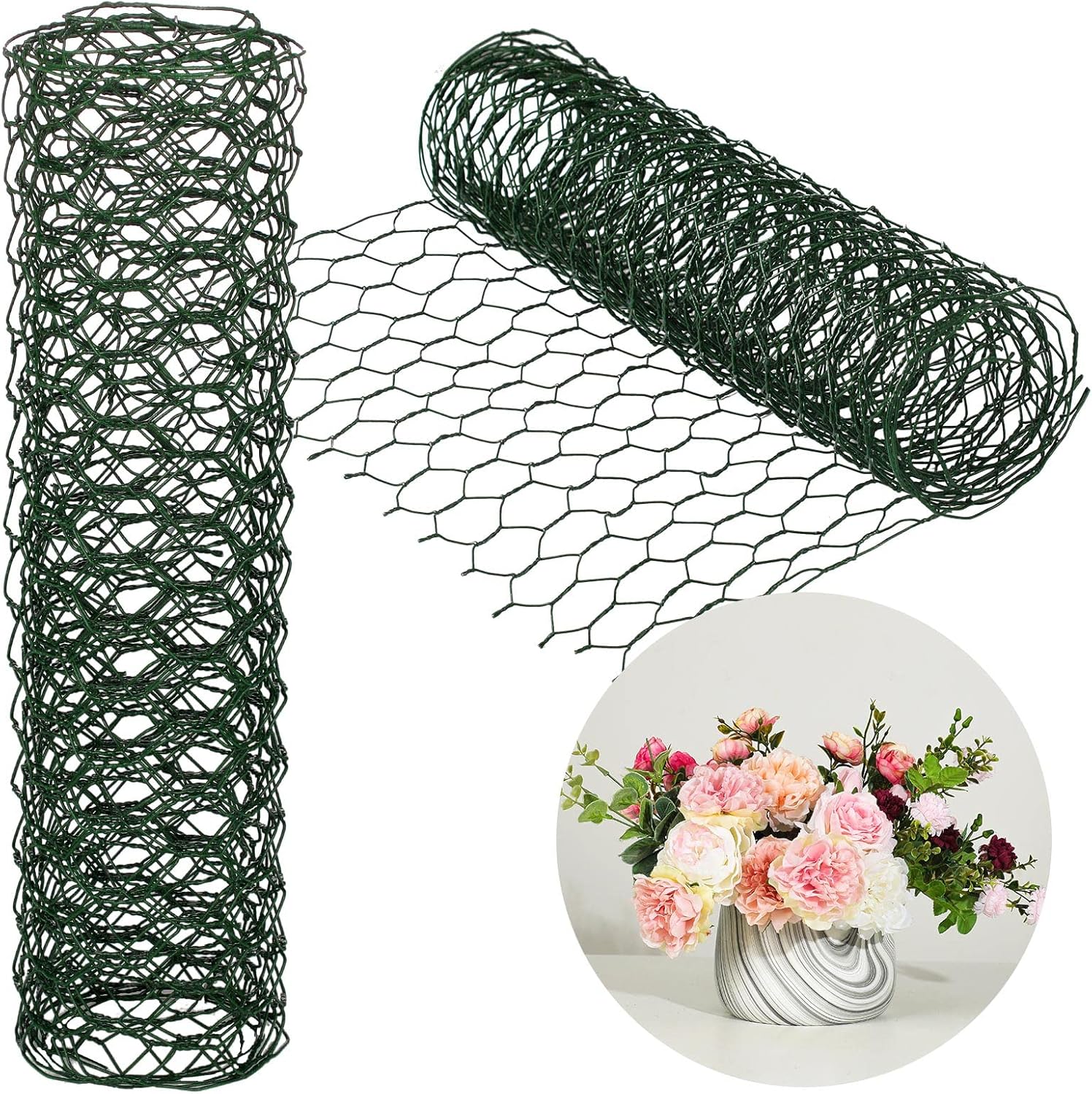 2 Pack Chicken Wire for Floral Arrangements 0.6 Inch Mesh Hexagonal Galvanized PVC Coated Netting Wires Fence Green Crafts Poultry Garden(12 x 48 Inch)  12