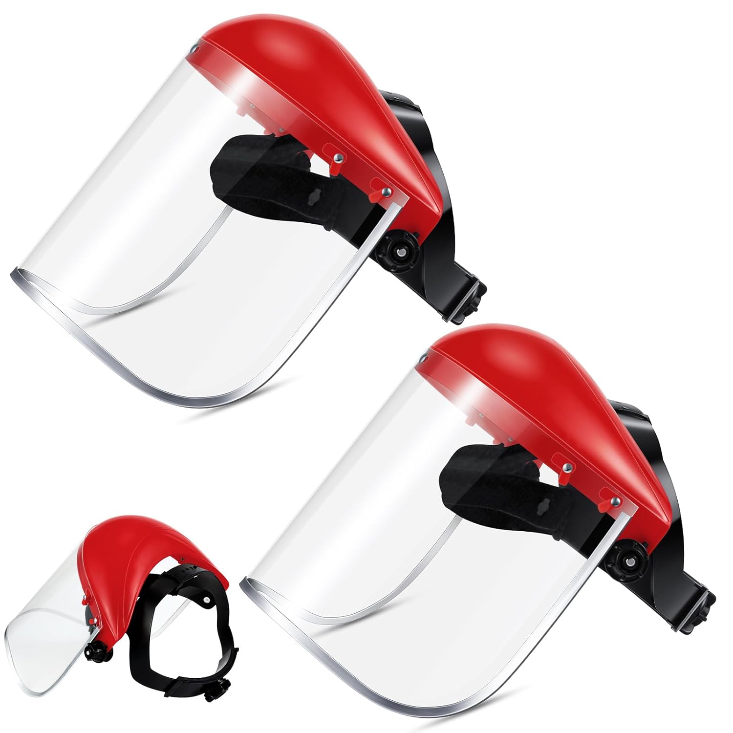 2 Pcs Safety Face Shield Mask Full Impact Clear with Crown for Grinding Cutting Weed Moving Construction (Red,Clear) Red, 