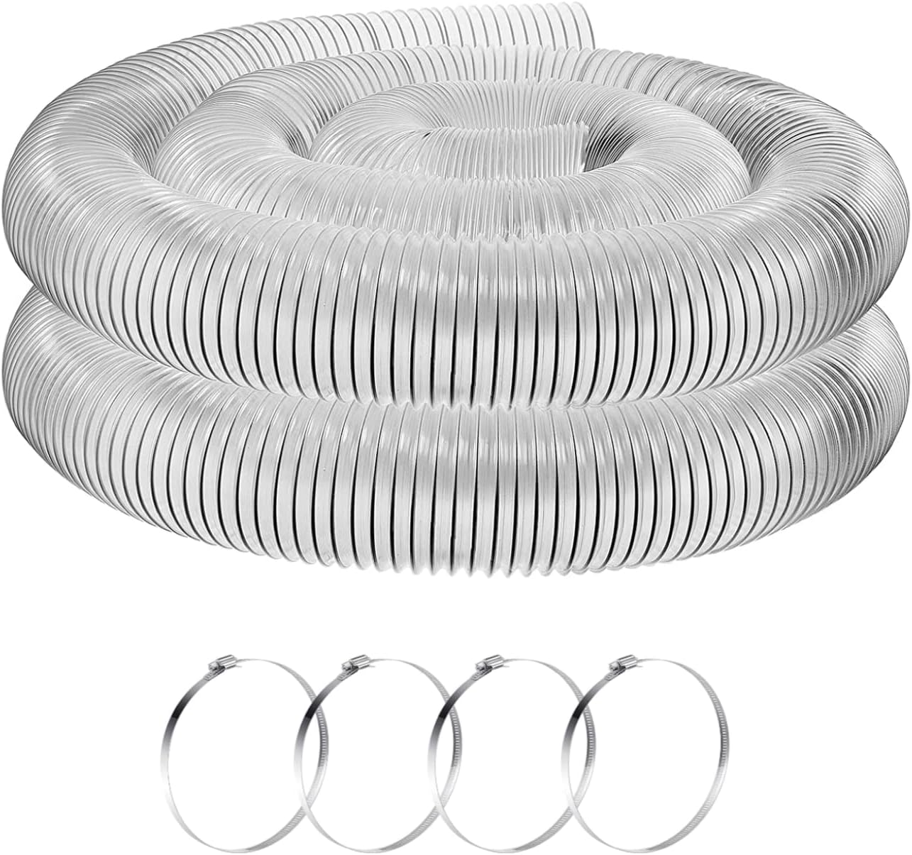 6 Inch, 10 ft Heavy PVC Dust Collection Hose, Flexible Clear Fume Hose with Stainless Steel Wire Coil and Clamp, Puncture Resistant Vacuum Fittings Collector Accessories 