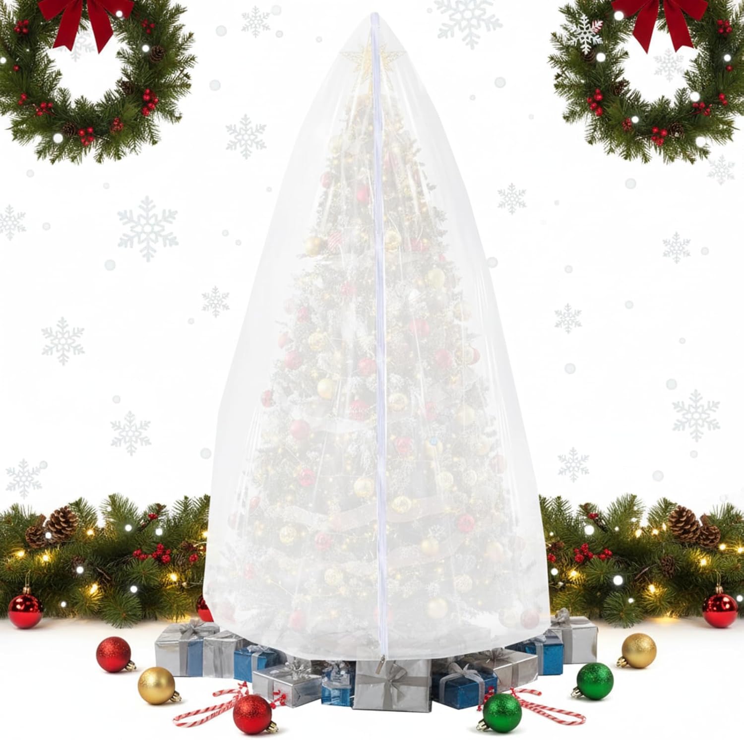 9.84 ft Upright Christmas Tree Storage Bag White Extra Large Jumbo Removal Disposal with Zipper Drawstring Waterproof Tear Proof Cover for Xmas Daily Home 