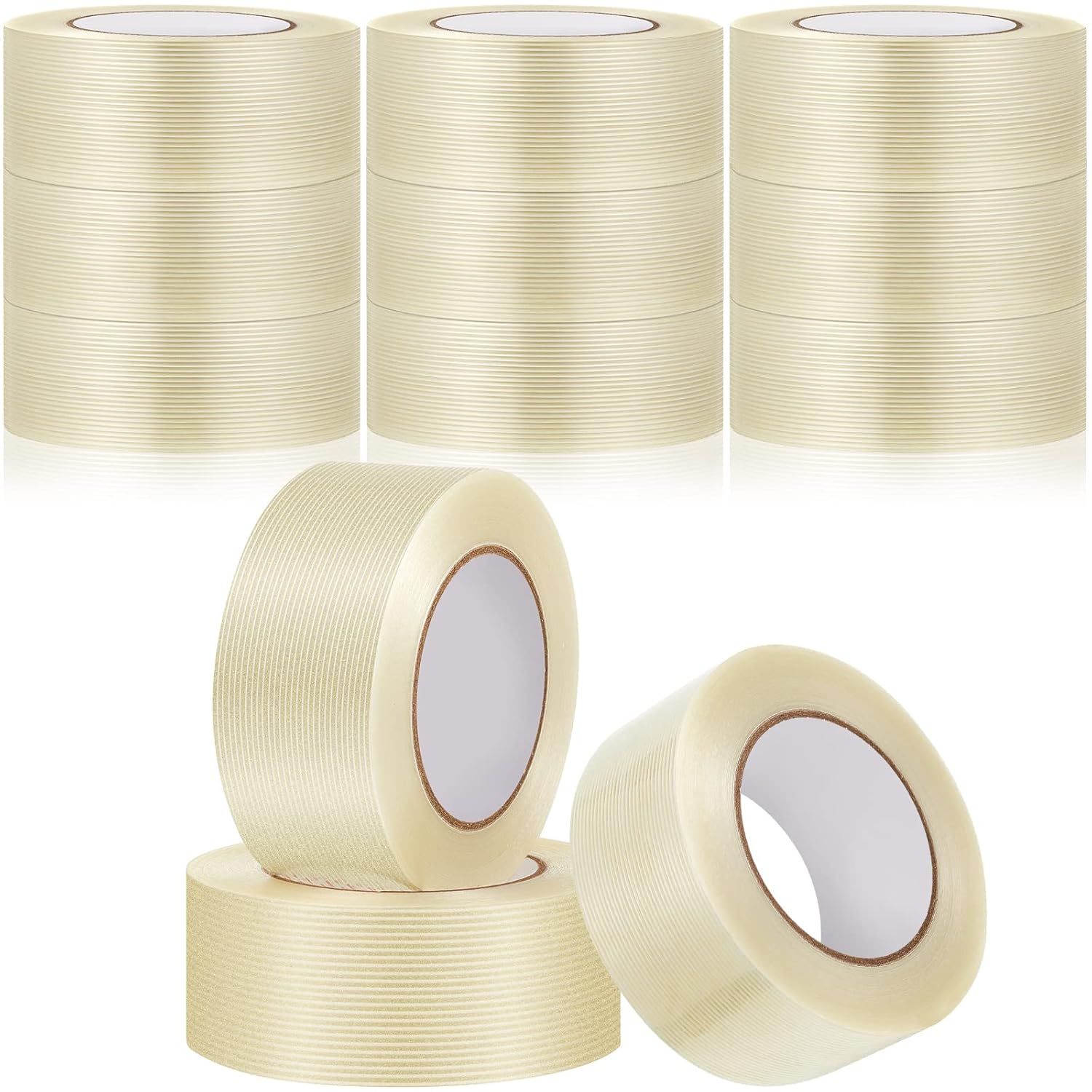 12 Rolls Filament Strapping Tape 5.7 Mil Heavy Duty Transparent Reinforced Fiberglass for Packaging Sealing Binding Fixing Supplies(2 Inch x 55 Yard)  2 Yard
