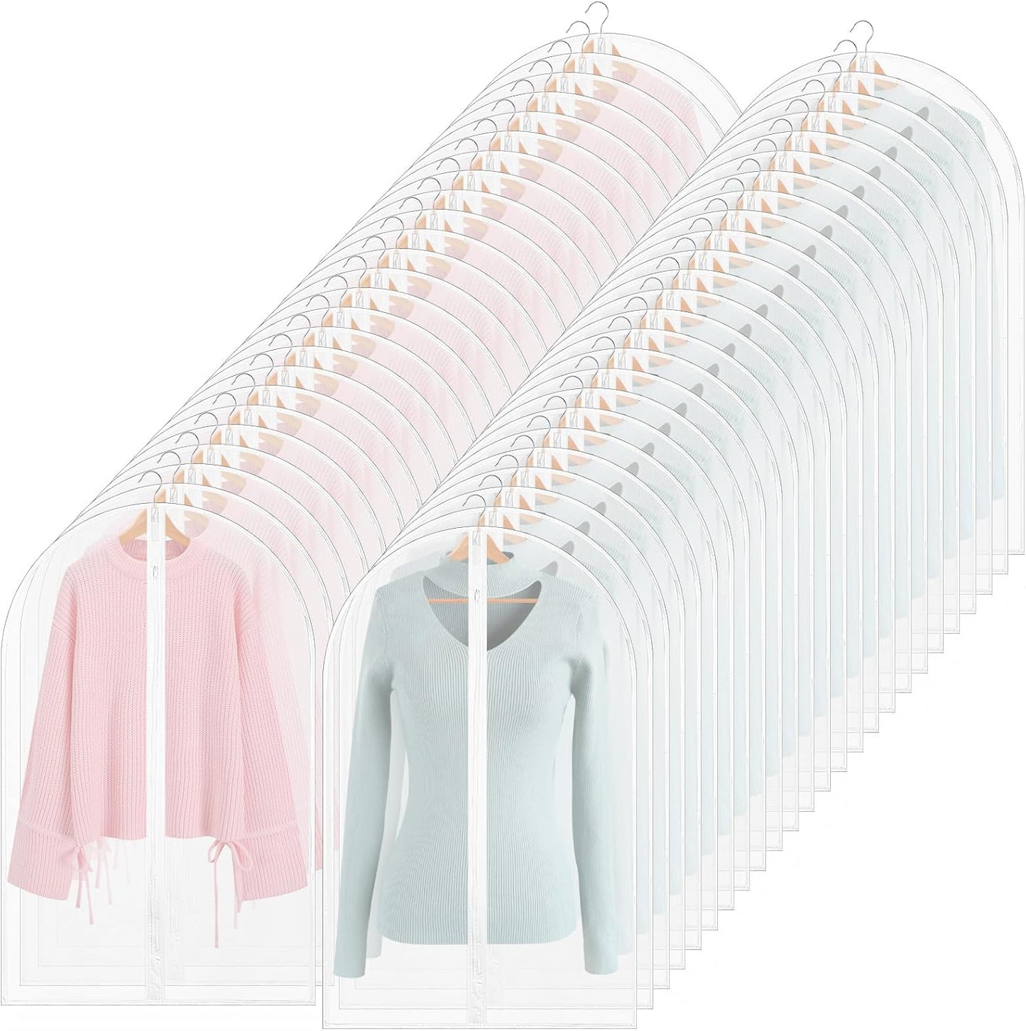100 Pcs 24'' x 32'' Clear Garment Bags Full Zipper Suit Lightweight Clothes Cover for Hanging PEVA Protectors Breathable Dust Plastic 