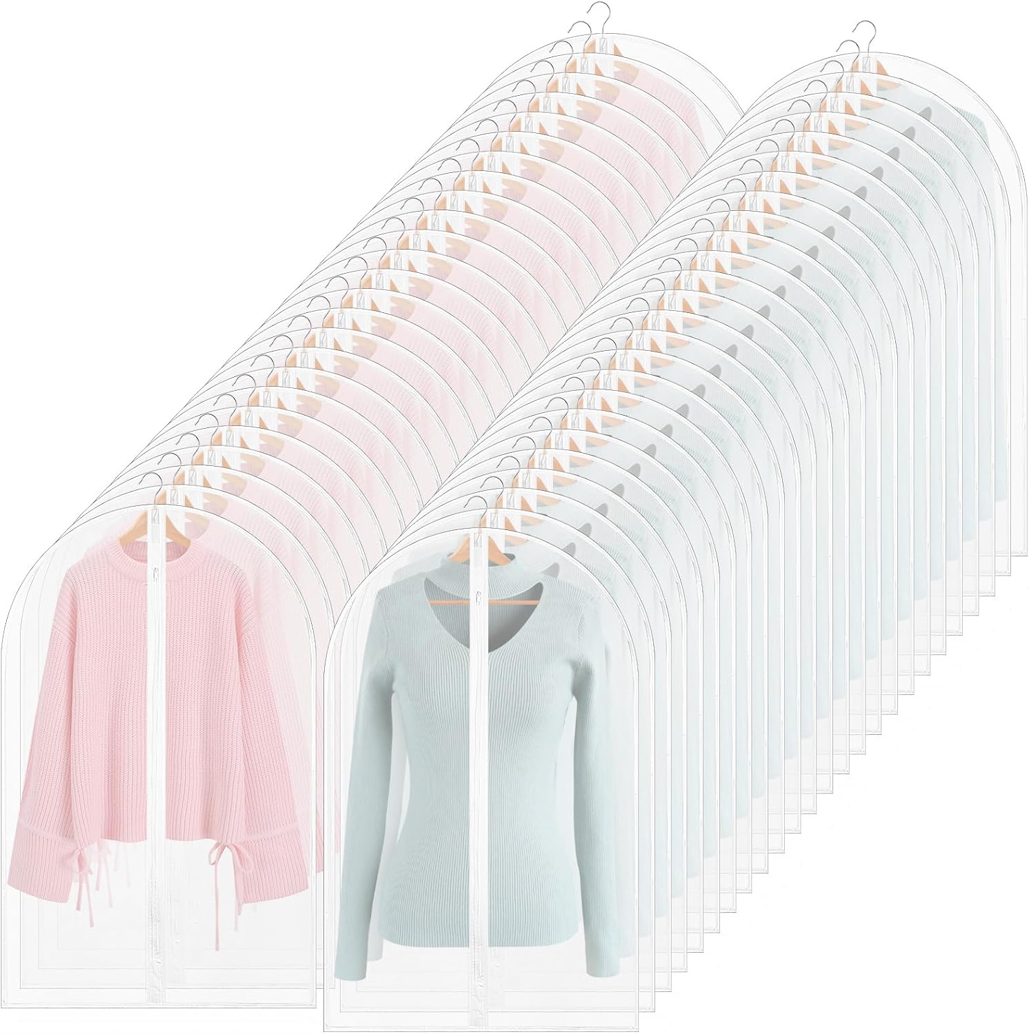 100 Pcs 24'' x 32'' Clear Garment Bags Full Zipper Suit Lightweight Clothes Cover for Hanging PEVA Protectors Breathable Dust Plastic 