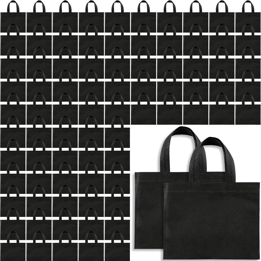 80 Pack Non Woven Party Favor Bag 9.8'' Reusable Tote Bags Bulk with Handles for Birthday Supplies Black 