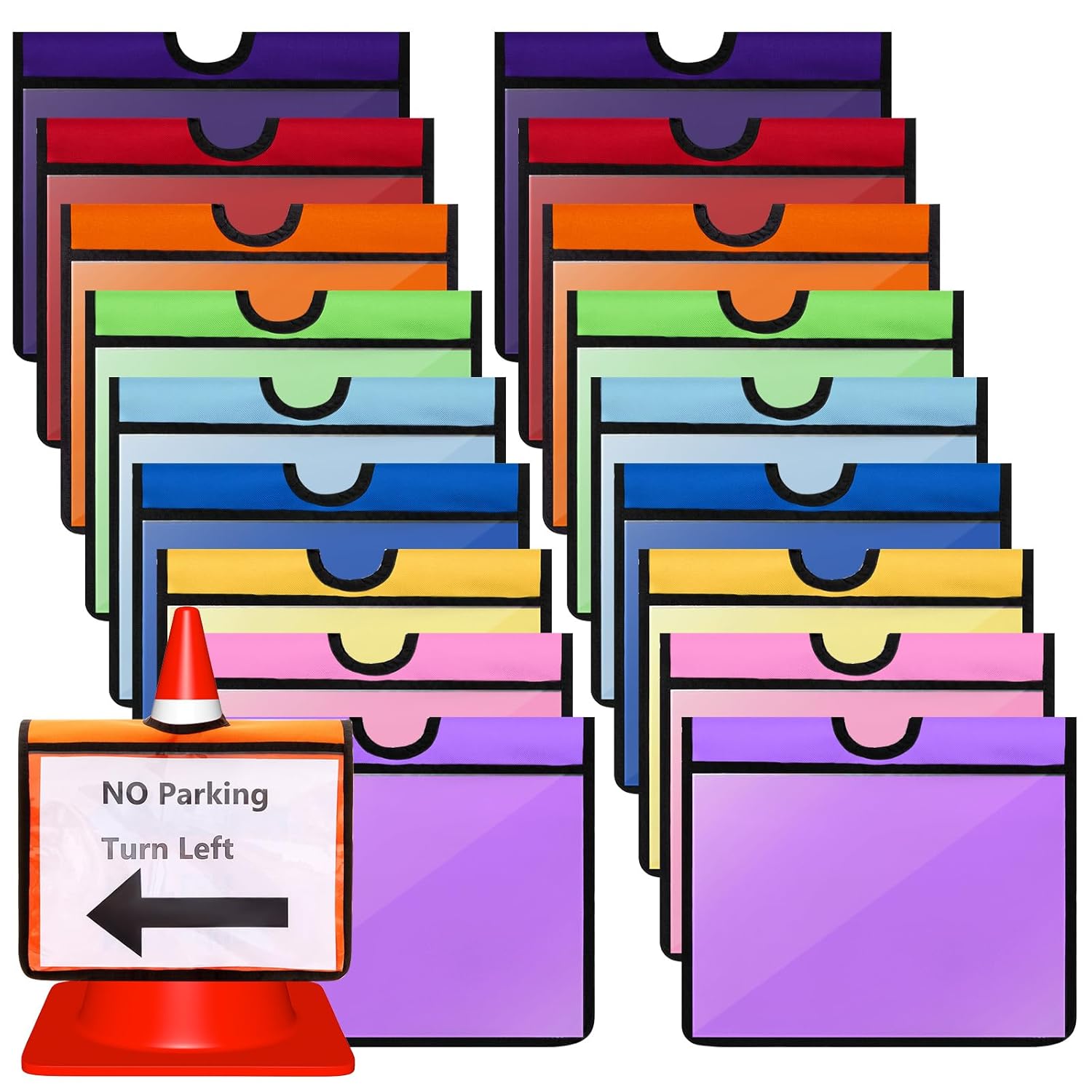 18 Pcs Traffic Cone Sleeve Outdoor Activity Warning Sign for Caution Multicolored Message Covers with Pockets Driveway Road Signals 