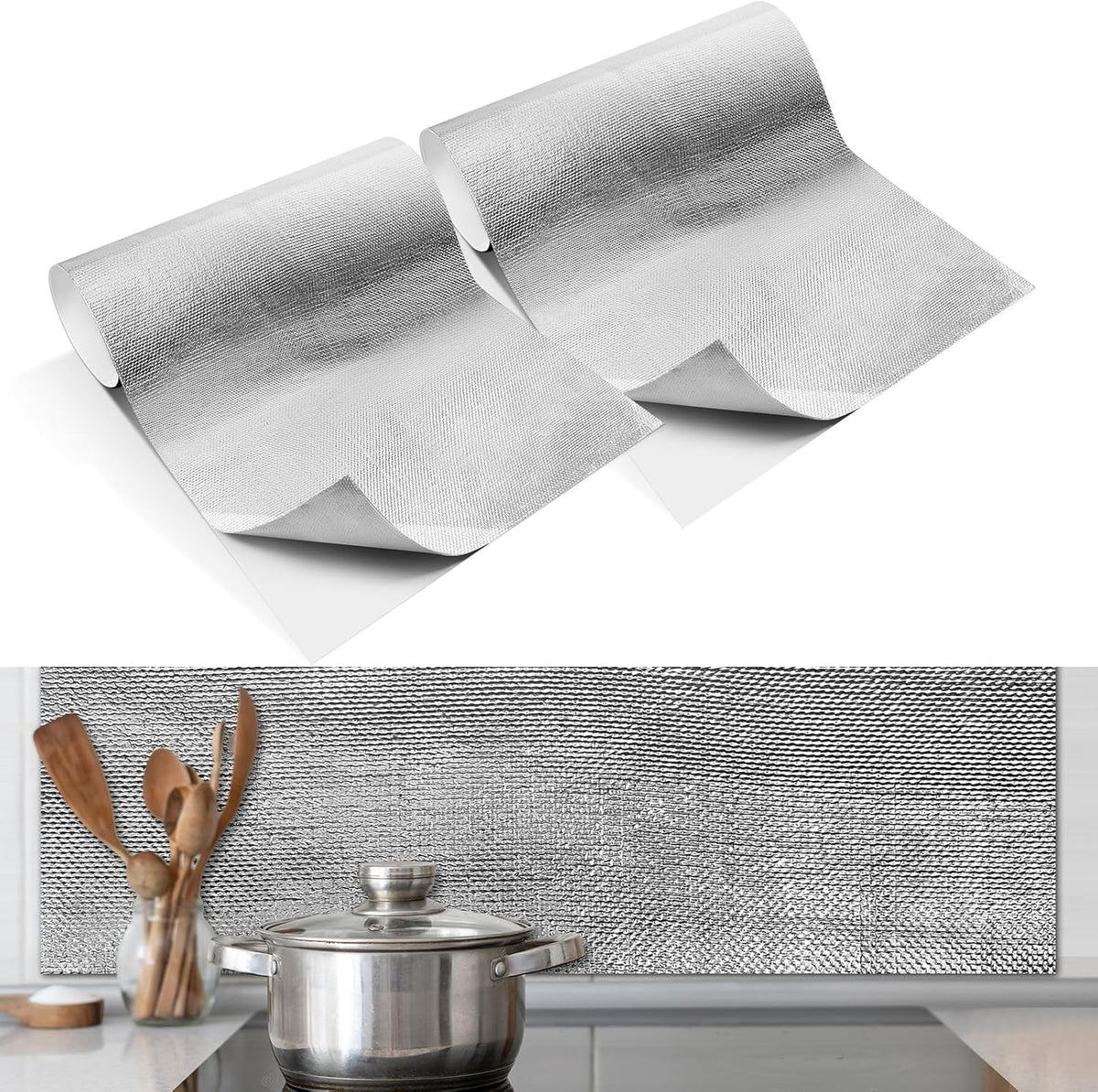 2 Pcs 24'' x 48'' Aluminized Heat Shield Thermal Barrier Adhesive Backed Blanket Wrap Fiberglass Insulation Reflective Material High Temp Protection for Exhaust Wood Fireplace Stove 