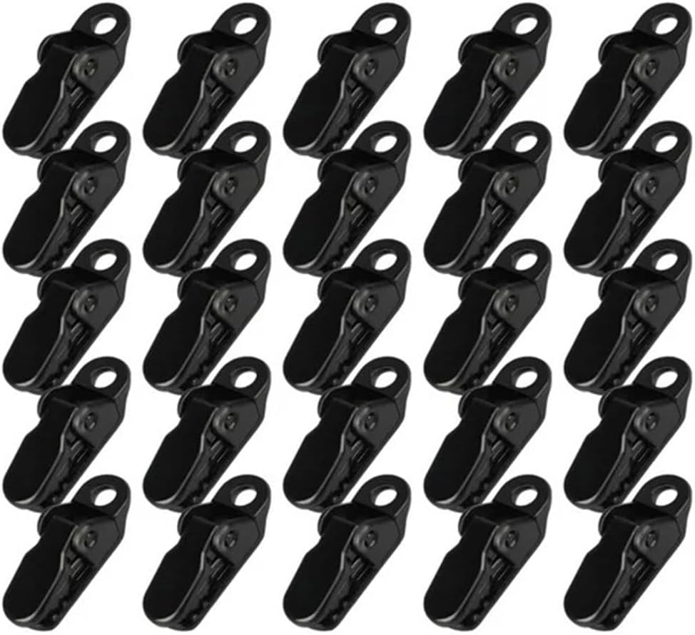25Pcs Mini Small Camping Tent Tarp Clips, Plastic Crocodile Clip, Windproof Snaps, Awning Clamp for Tarp, Harks - Black 