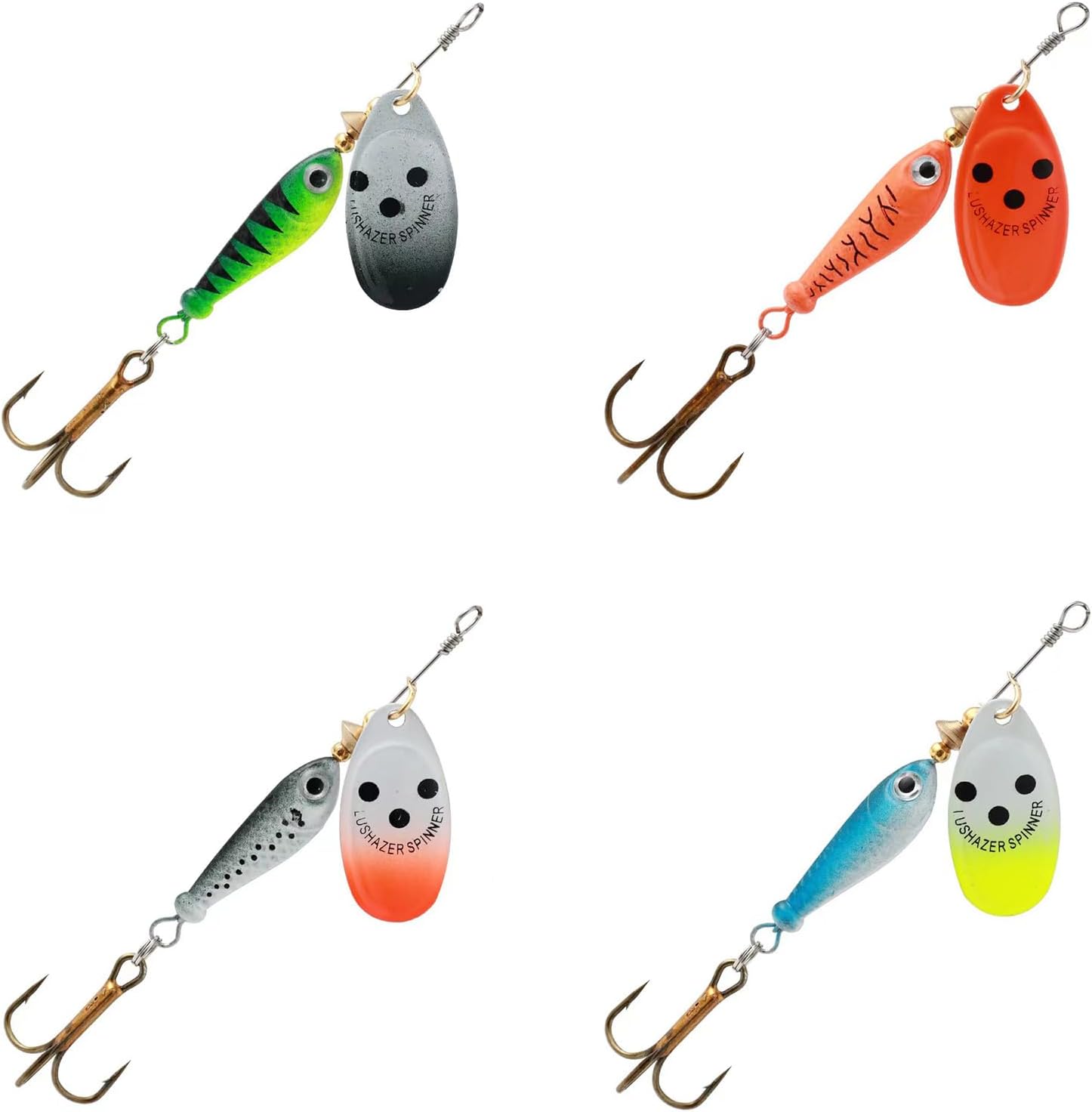 4Pcs Fishing Lure Spinner Baits, Bait Bionic Hard Baits,Metal Rotating Sequin baits for Bass, Trout, Walleye, Northern Pike and Salmon (0.53oz) 