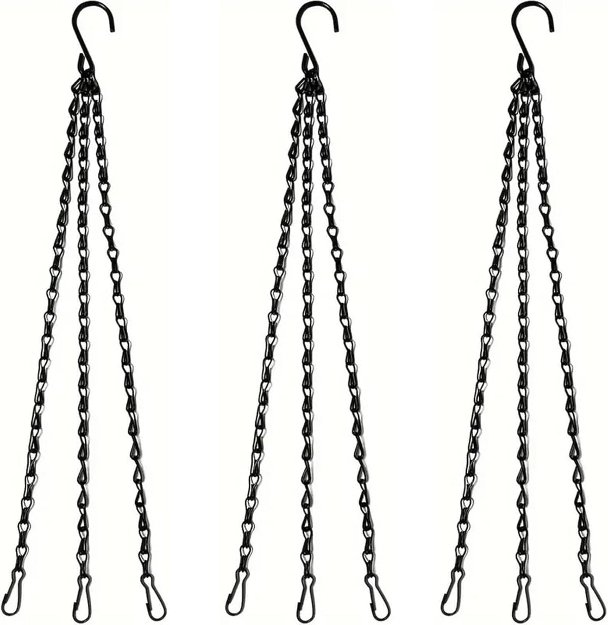 Hanging Basket Chain, 3 Sets Plant Hanger Metal Chains with Clips for Flower Pots, Planters, Bird Cage, Lanterns(Black) (Clips) 