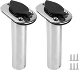 2PCS Boat Stainless Steel Polished Fishing Rod Holder Flush Mount 15/30/90 Degree Casting Flange with Rubber Cap, Liner, Gasket PVC Cap and Inner Tube for Marine Yacht Kayak 2pcs 15� 