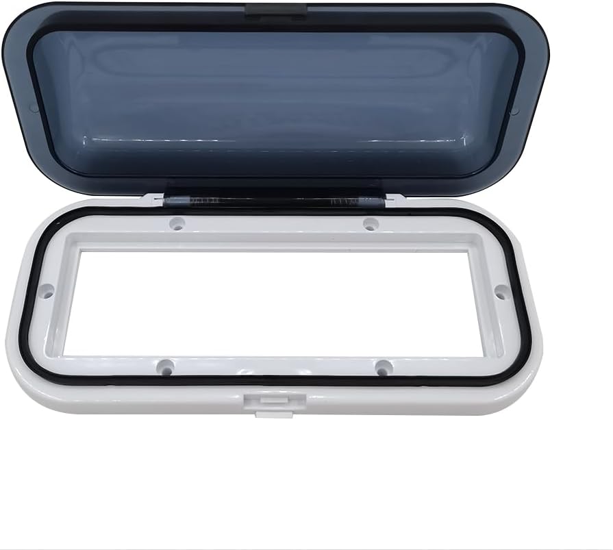 Water Resistant Marine Stereo Cover - Smoke Colored Heavy Duty Boat Radio Protector Shield with Flip-up Door & Spring Loaded Release Mounting Gasket Included,White 