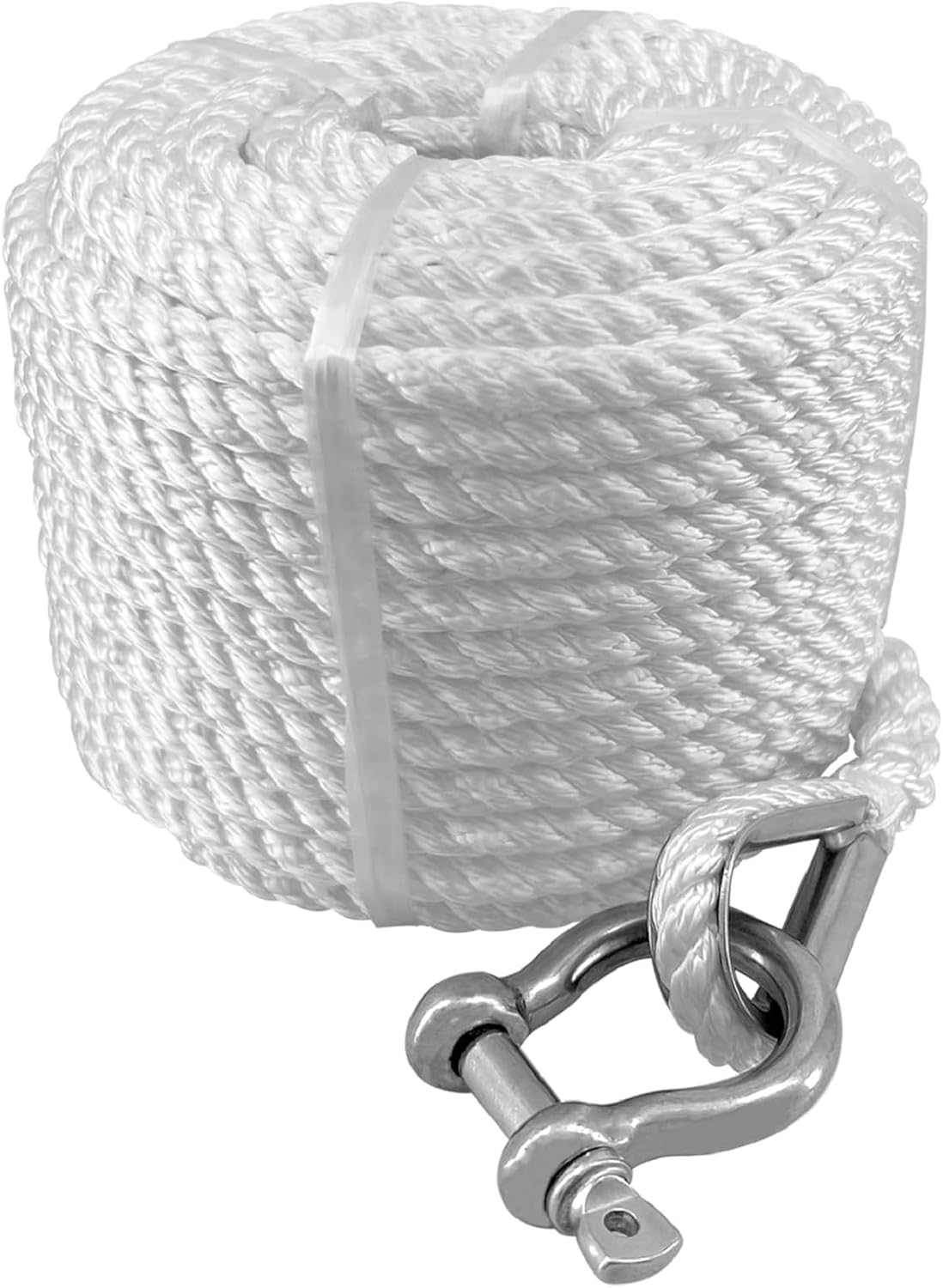 Solid Braid Nylon Anchor Rope (3/8" x 100') Line Boat with Stainless Steel Thimble & Shackle 