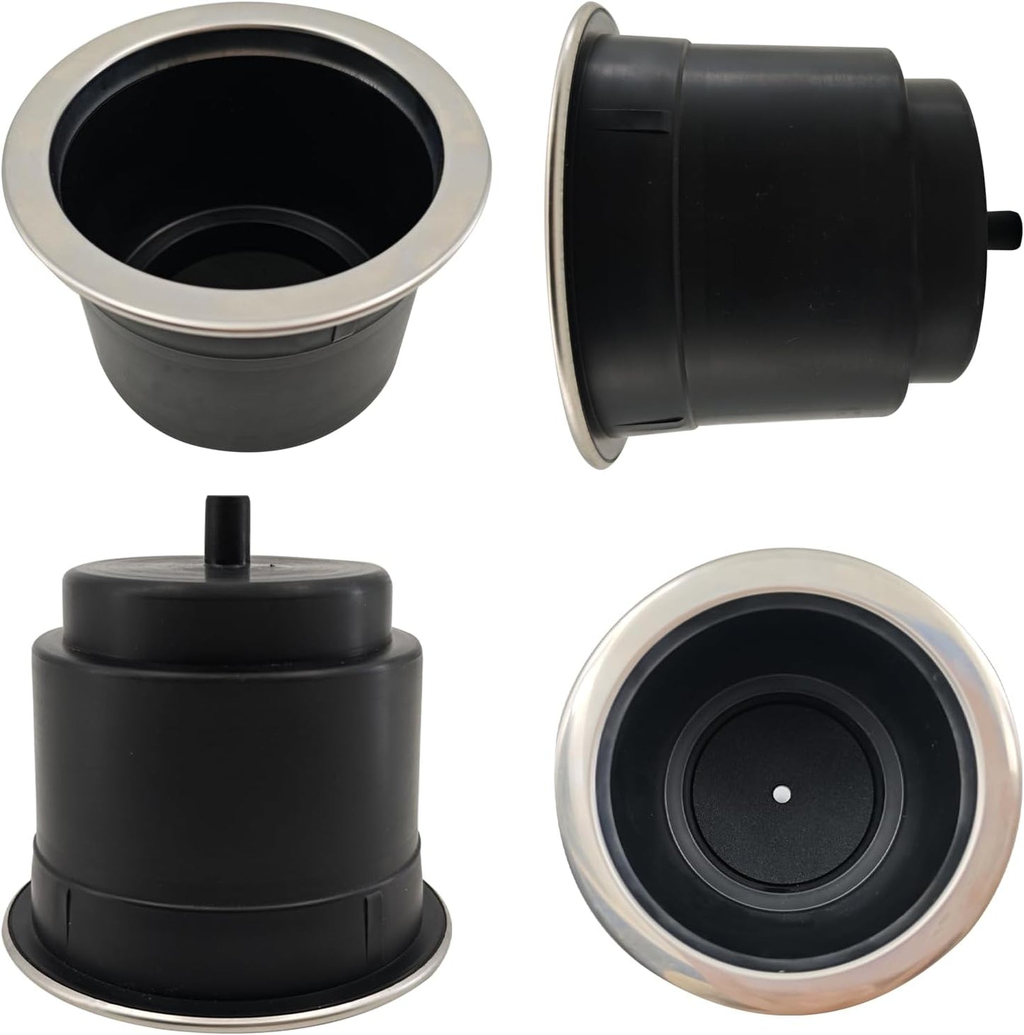 4Pcs Cup Holder Insert Plastic Universal Drop in with Drain, for RV Boat Car, Pontoon Table Sofa,Stainless Steel Edging 
