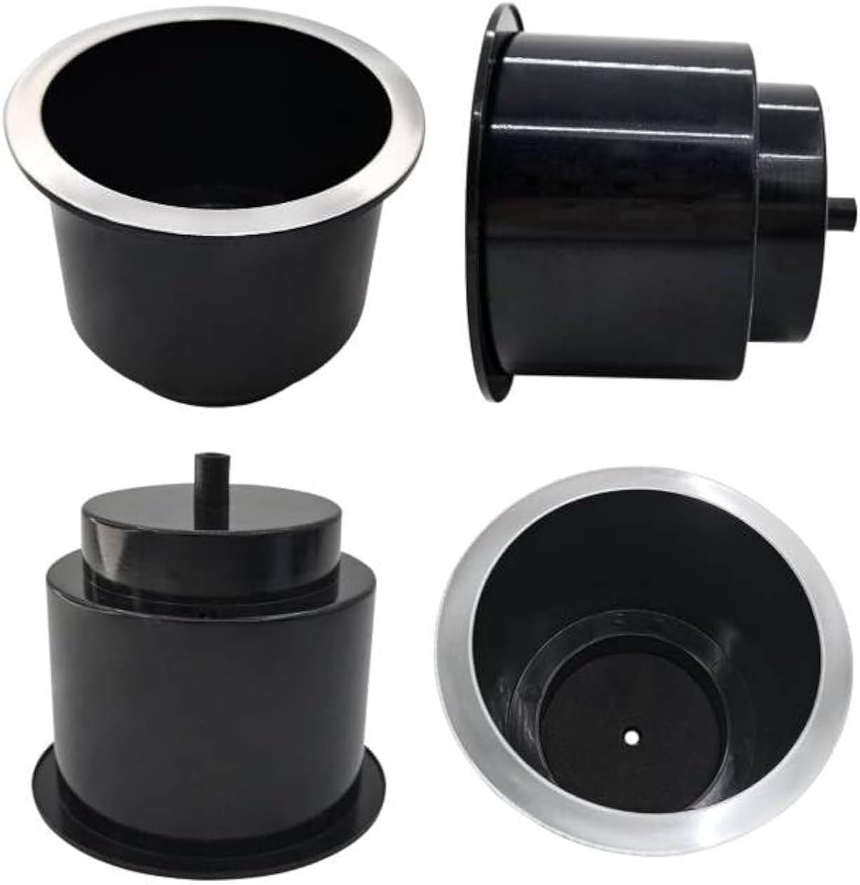 4Pcs Cup Holder Insert Plastic Universal Drop in Chrome with Drain, for RV Boat Car, Pontoon Table Sofa 