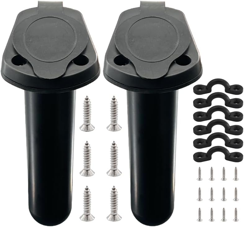 2Pcs Kayak Rod Holder, Deck Plastic Flush Mount Boat Holders and Cap Cover for Fishing, Canoe Tackle Accessory Tool 