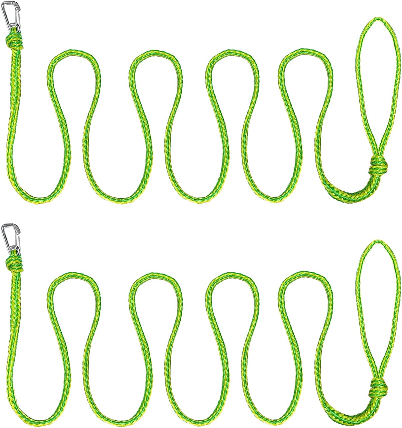 Kayak Tow Rope with Clip Dock Lines Heavy Duty Braided Line Ideal for Jet ski,watercraft Boat, Kayaking, Marine Sets of Two Ropes 1/2 Inch Diameter x 12 ft Lengths Geen 