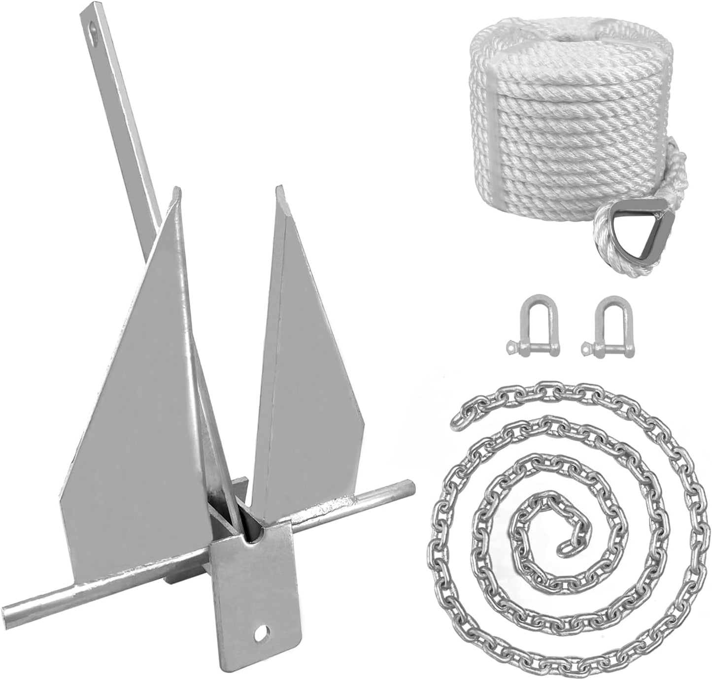 Boat Fluke Anchor Kit, 8.5 lb Galvanized Steel Includes Anchor, Rope, Chain, and Shackles 