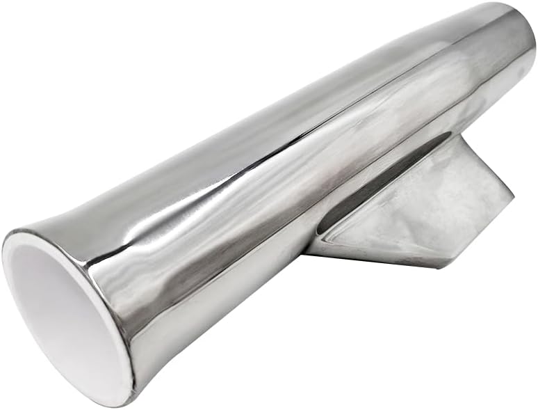 Boat Fishing Rod Holder Stainless Steel Flared Weld-on Coped Blade Angeled & with 1-7/8'' Inner Diameter White Liner for Boats 