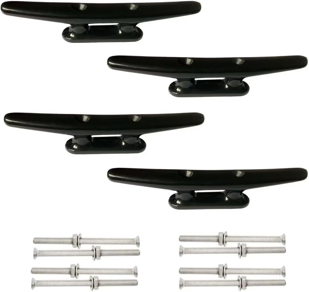 4 Pack Boat Cleat Black Nylon Dock Kayak Cleat,4/6/8 inch with Fasteners 