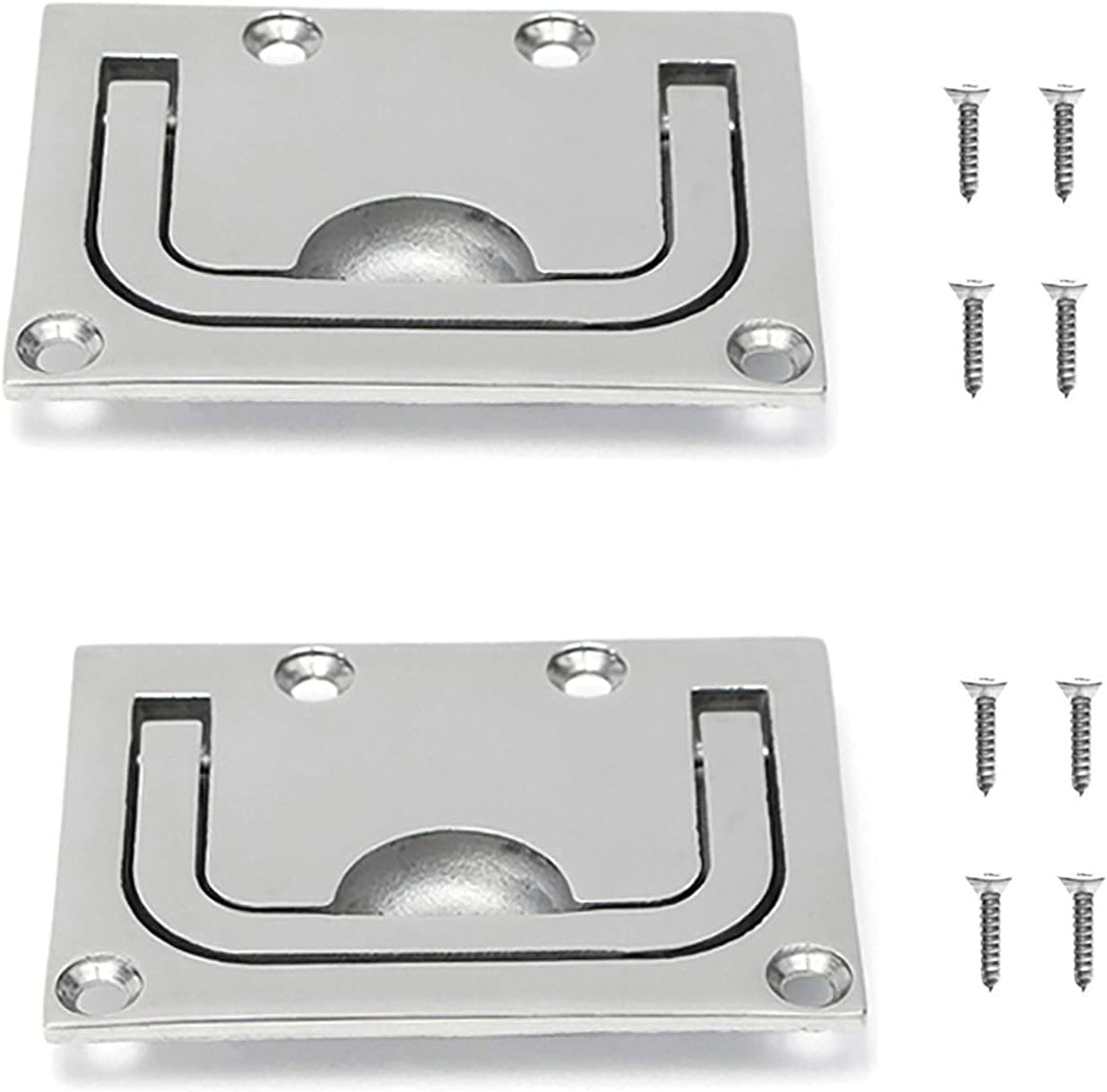 2pcs Marine Stainless Steel Flush Fitting Lifting Pull. Hatch Lift Ring Handle with Screws 