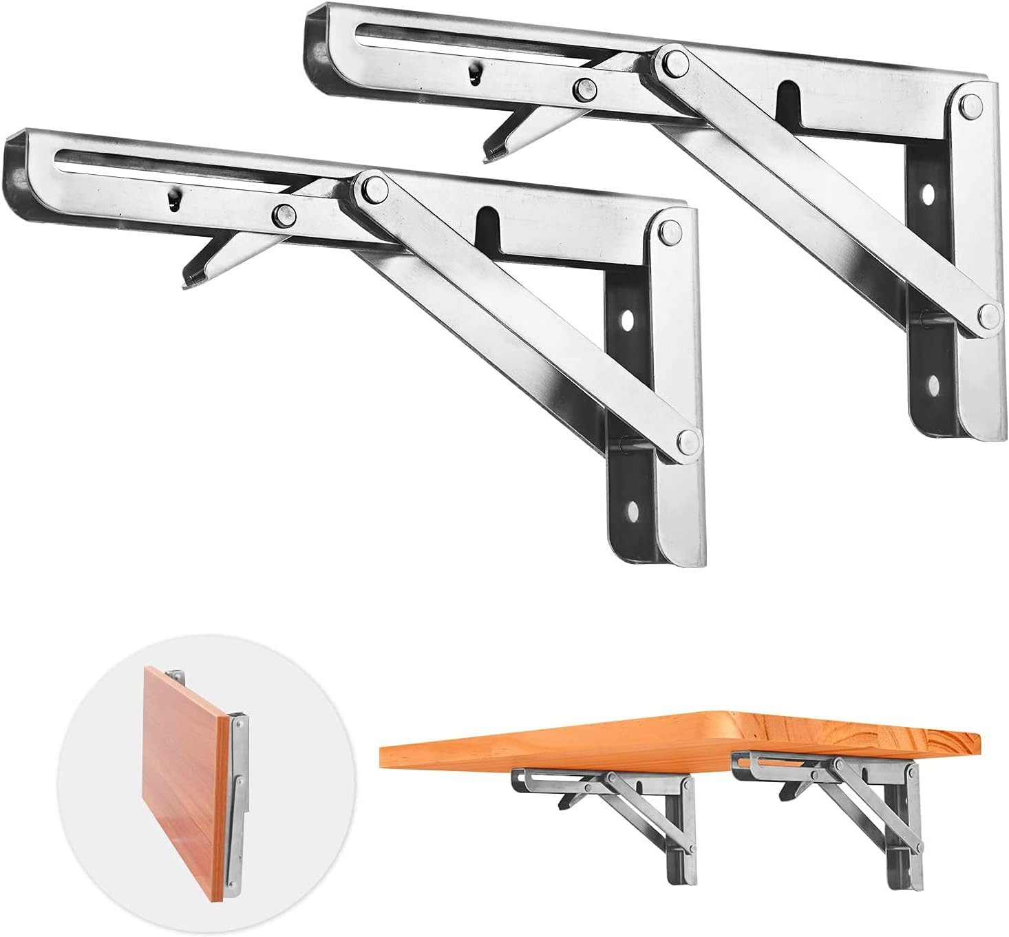 2 PCS Heavy Duty Stainless Steel Folding Shelf Bench Table Bracket, Max Load: 660lb/300kg, Long Release Arm 12 Inch 