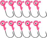 10-Pack Round Fishing Jig Heads, Bass Ball Jigs Hooks 3D Eyes High Carbon Steel 1/8-1/2OZ Pompano Head Saltwater Freshwater Heads for Trout Walleye Striper Pink 1/4oz
