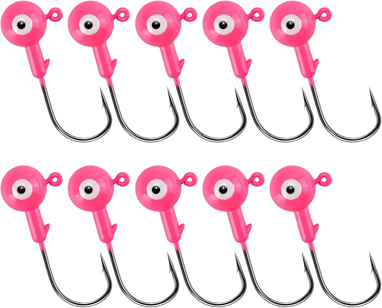 10-Pack Round Fishing Jig Heads, Bass Ball Jigs Hooks 3D Eyes High Carbon Steel 1/8-1/2OZ Pompano Head Saltwater Freshwater Heads for Trout Walleye Striper Pink 1/4oz