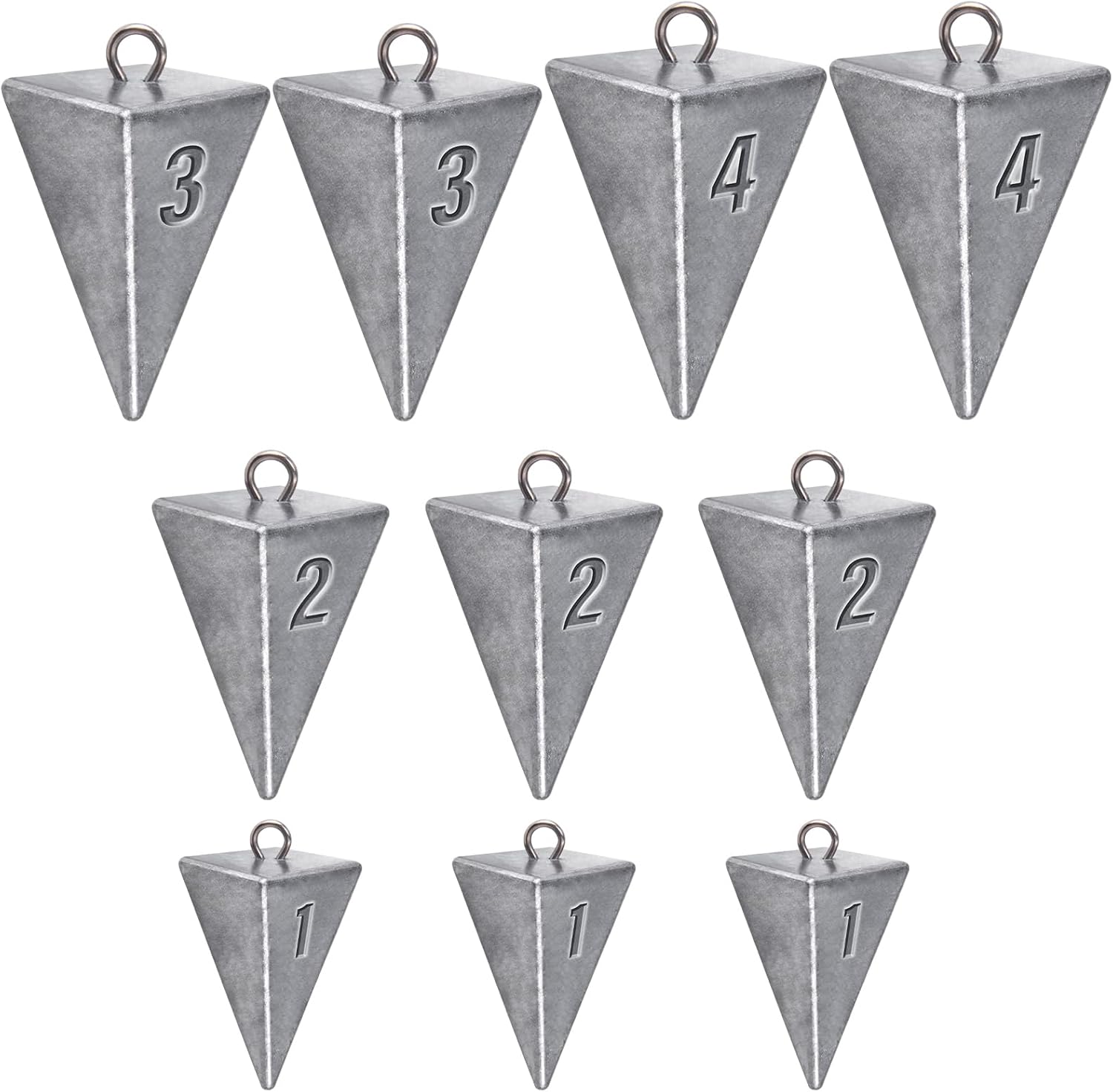 Pyramid Sinkers Fishing Weights Sinkers, Saltwater Freshwater Lead Weight Sinker for Ocean Surf Gear Catfish Tackle 1oz 2oz 3oz 4oz 5oz 6oz 8oz 10oz 12oz 16oz 32oz  10 Pack Kit: 1oz*3, 2oz*3, 3oz*2,