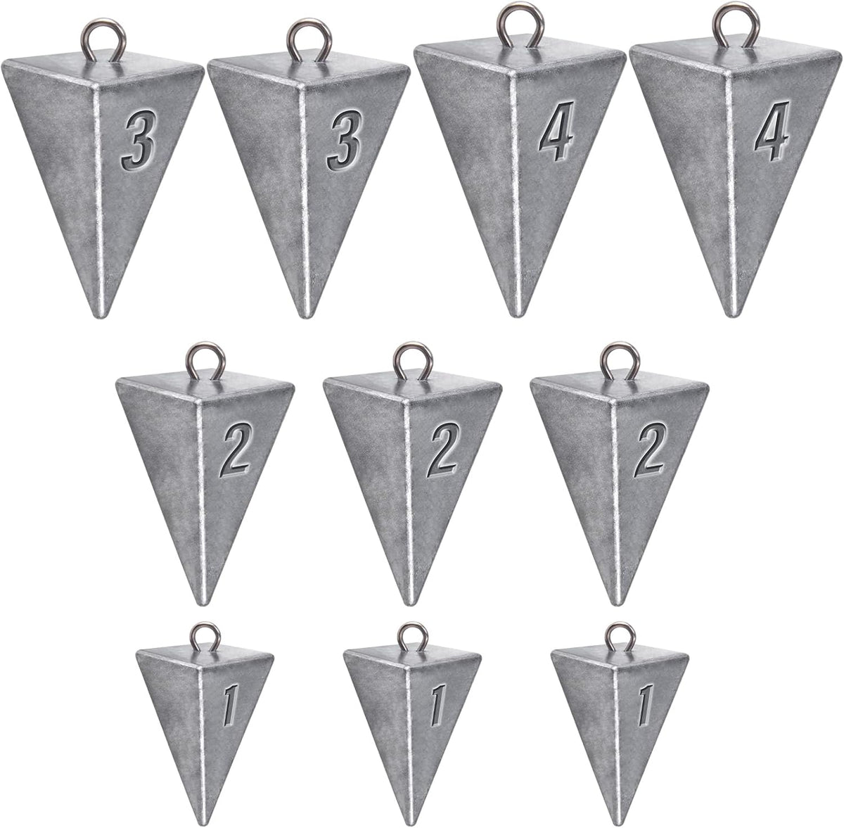 Pyramid Sinkers Fishing Weights Sinkers, Saltwater Freshwater Lead Weight Sinker for Ocean Surf Gear Catfish Tackle 1oz 2oz 3oz 4oz 5oz 6oz 8oz 10oz 12oz 16oz 32oz  10 Pack Kit: 1oz*3, 2oz*3, 3oz*2,