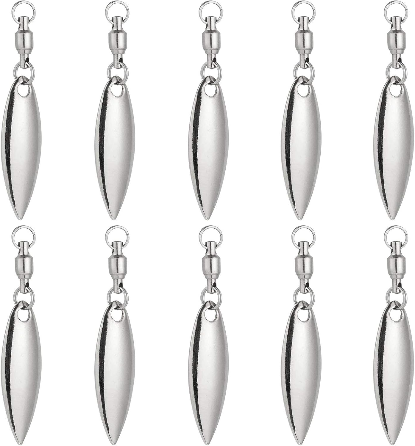 10 Pack Spinner Blades with Ball Bearing Swivels Tail Spinnerbait Lure Making Supplies Bass Lures Soft #3.5 Willow Blades, Silver, 10pcs 