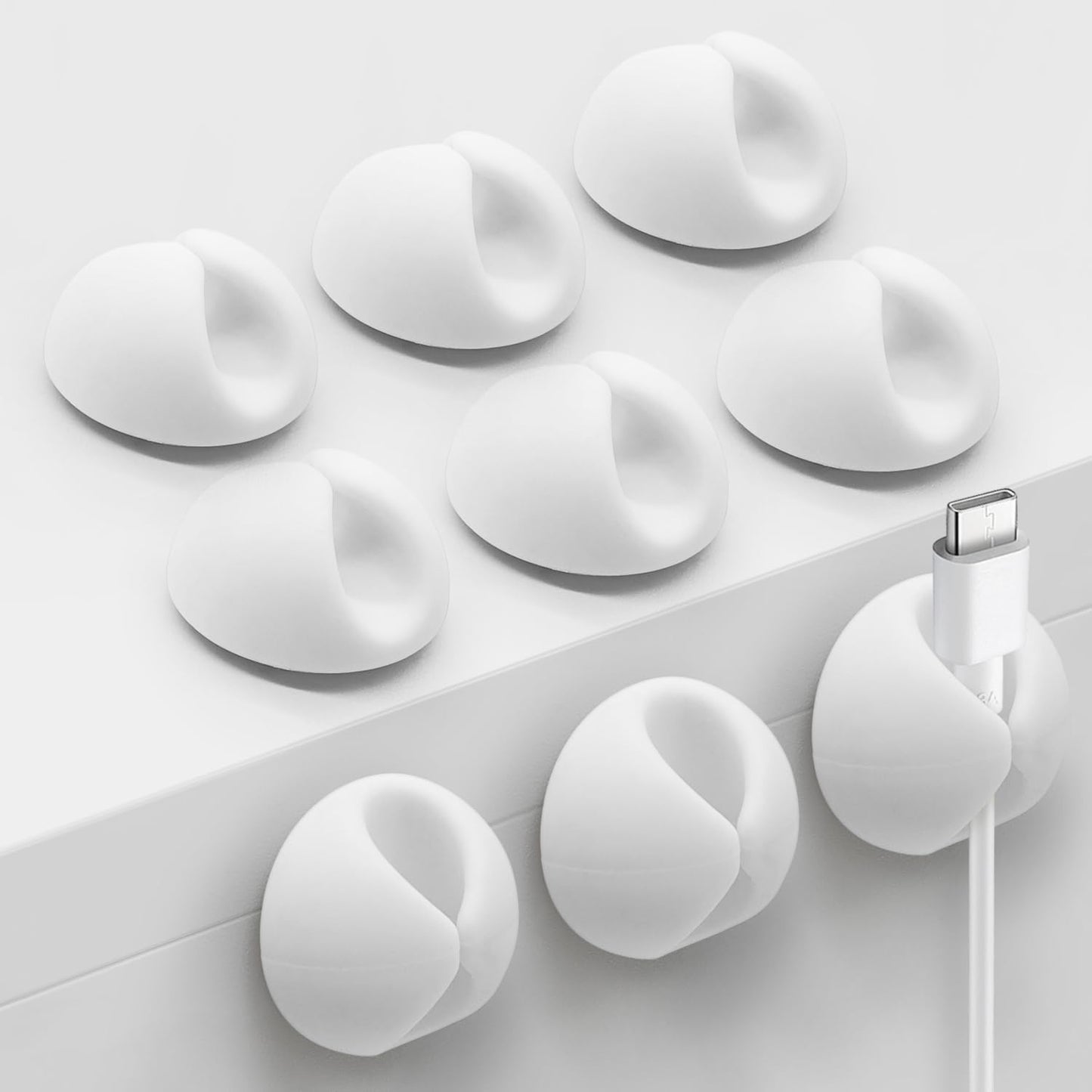 Cable Clips, Cord Holder, Adhesive Wire Holder for Management, Phone Charger, Desk, Wall, Nightstand and Office, White 9 PCS 