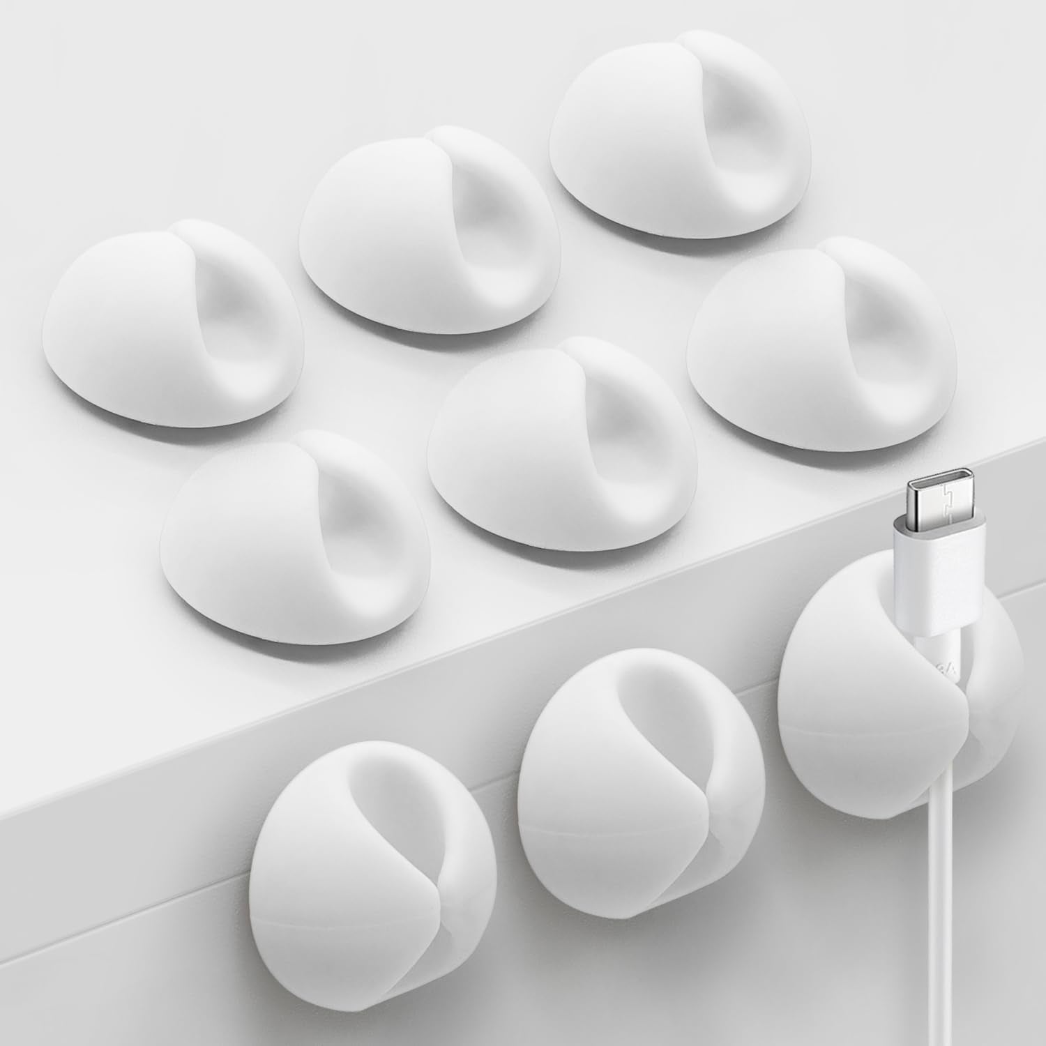 Cable Clips, Cord Holder, Adhesive Wire Holder for Management, Phone Charger, Desk, Wall, Nightstand and Office, White 9 PCS 