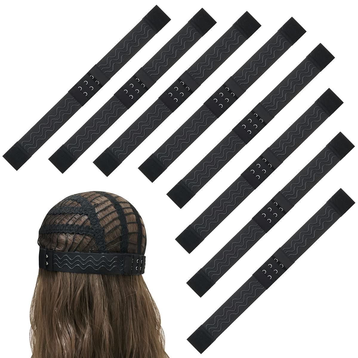 8 PCS Adjustable Wig Elastic Bands with Hook, Sewing for Keeping Wigs in Place 