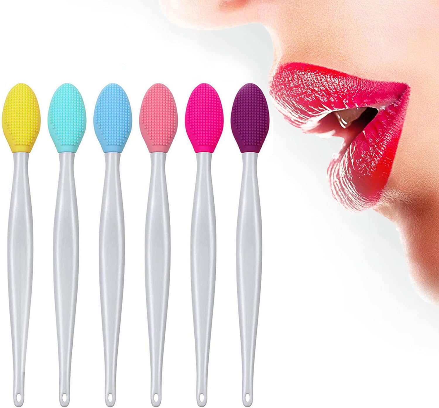 6PCS Lip Scrub Brush Tool,Double-Sided Silicone Exfoliating Lips Brushes,Gentle Exfoliator Scrubber for Smooth,Soft,Bright,Fuller Healthy 