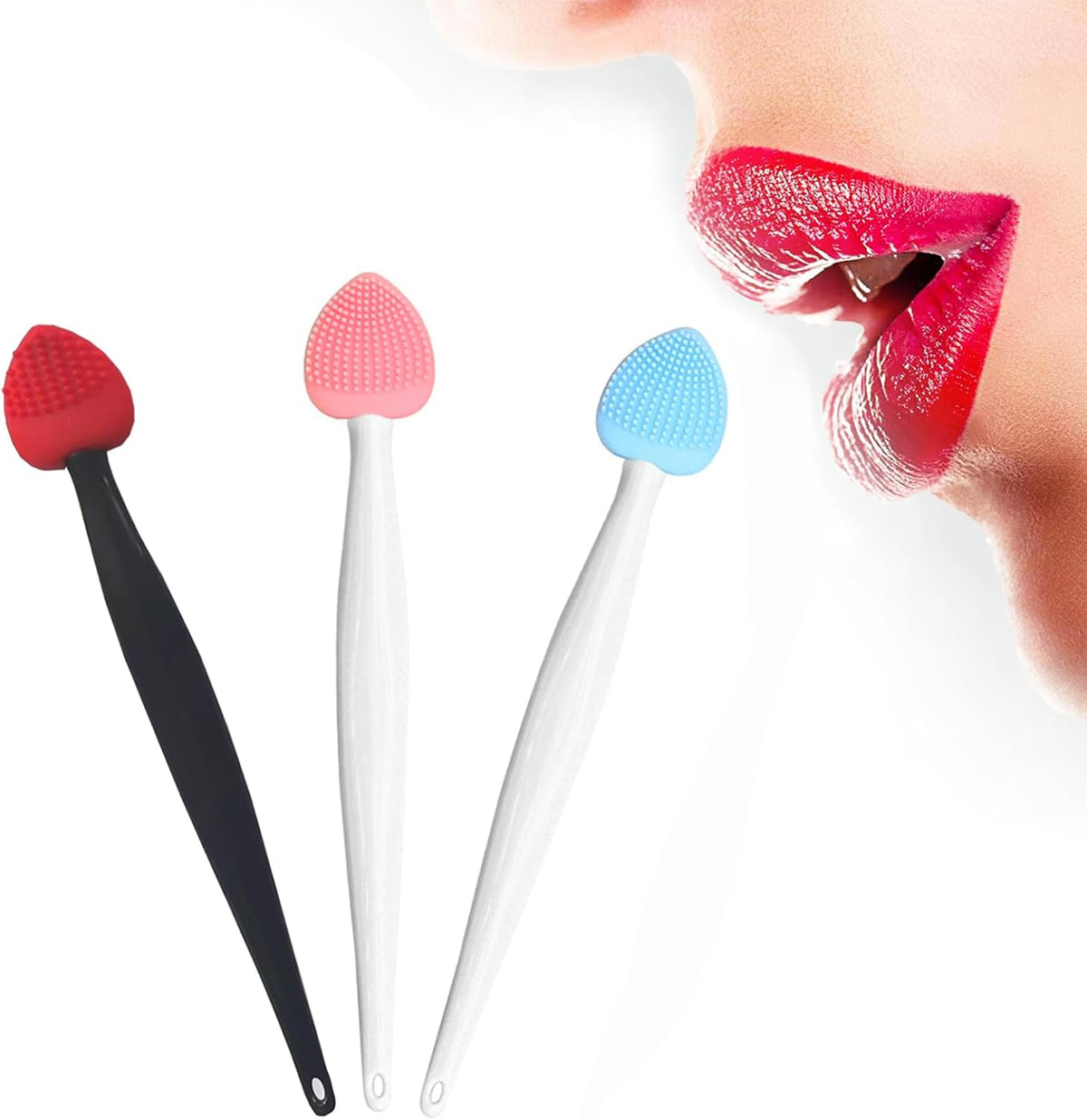 Lip Scrub Brush Tool,Double-Sided Silicone Exfoliating Brushes Kits,Gentle Exfoliator Scrubber for Smooth,Soft,Bright,Fuller Healthy Lips (3 Colors) Heart - 3 Colors 